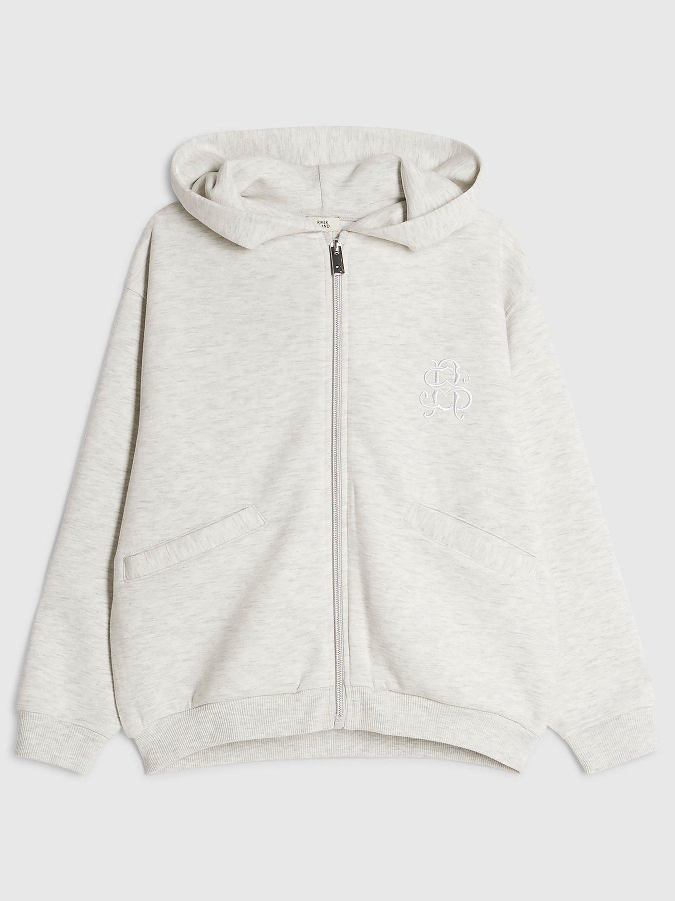 River Island Boys Premium Zip Through Stretch Hoodie - Grey