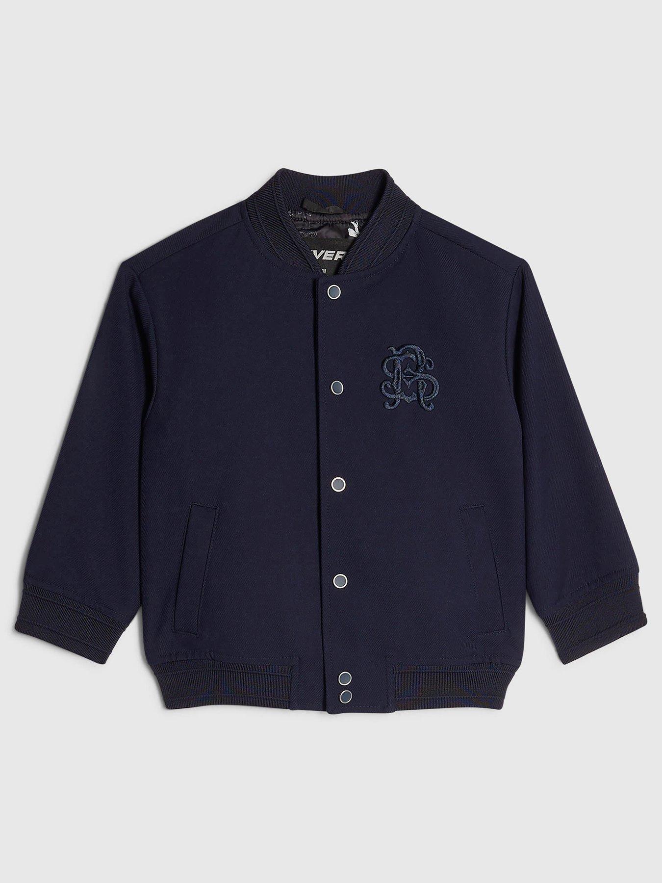 River Island Mini Boys Twill Popper Front Ribbed Bomber Jacket - Navy