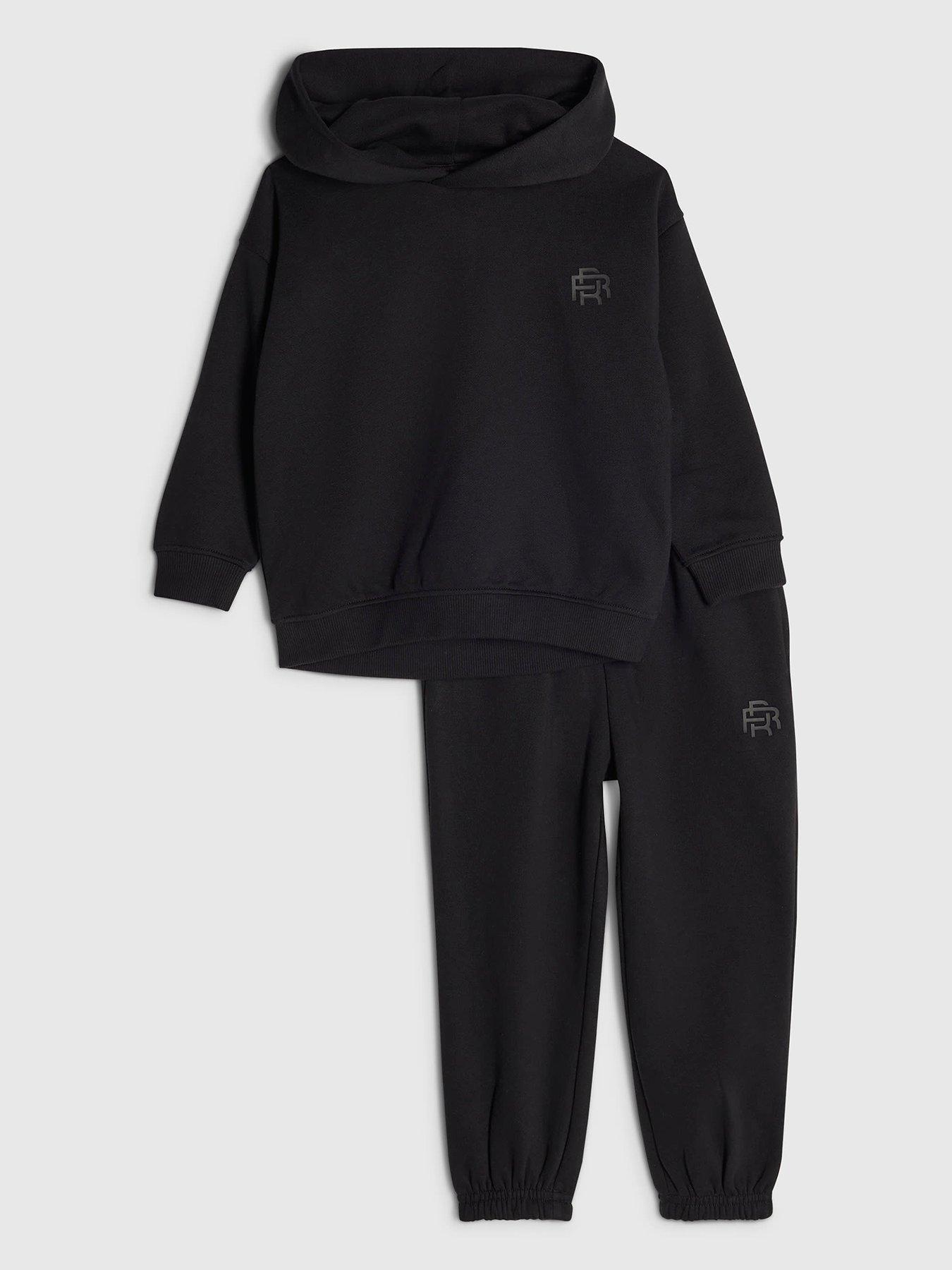 Image 1 of 5 of River Island Mini Mini Boys Rr Hoodie And Joggers Set - Black