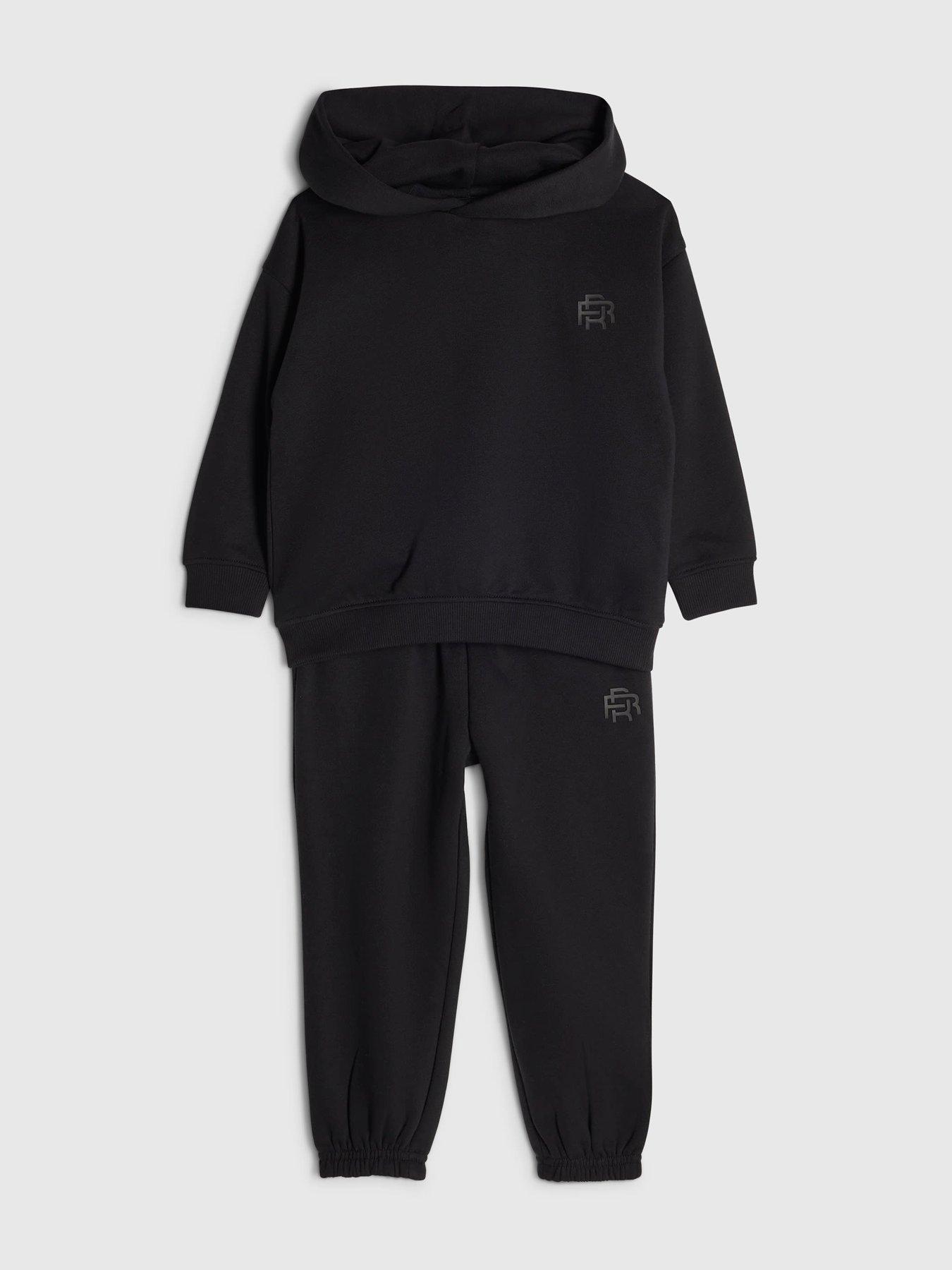 Image 3 of 5 of River Island Mini Mini Boys Rr Hoodie And Joggers Set - Black