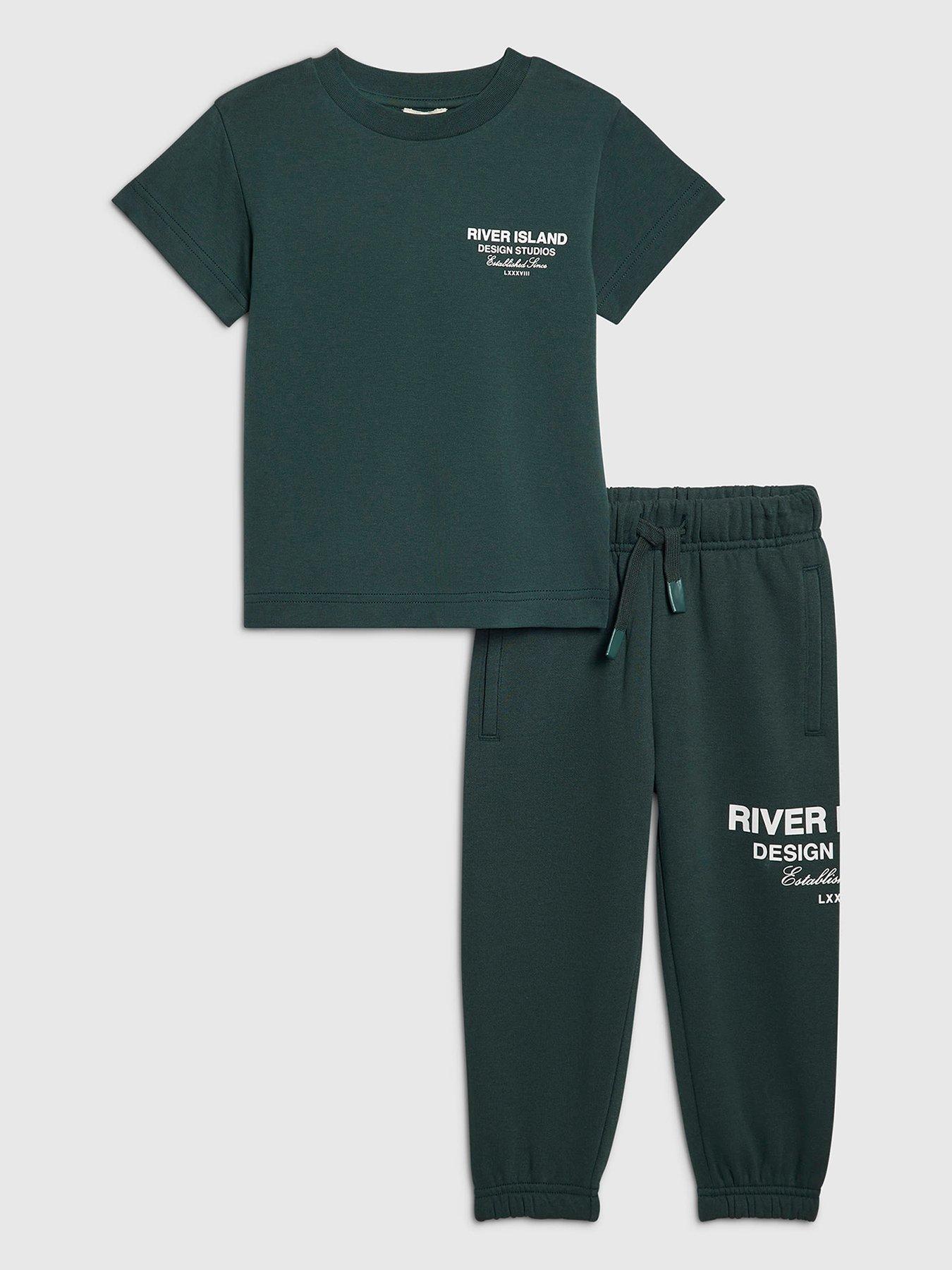 River Island Mini Boys Branded T-Shirt Jogger Set - Green