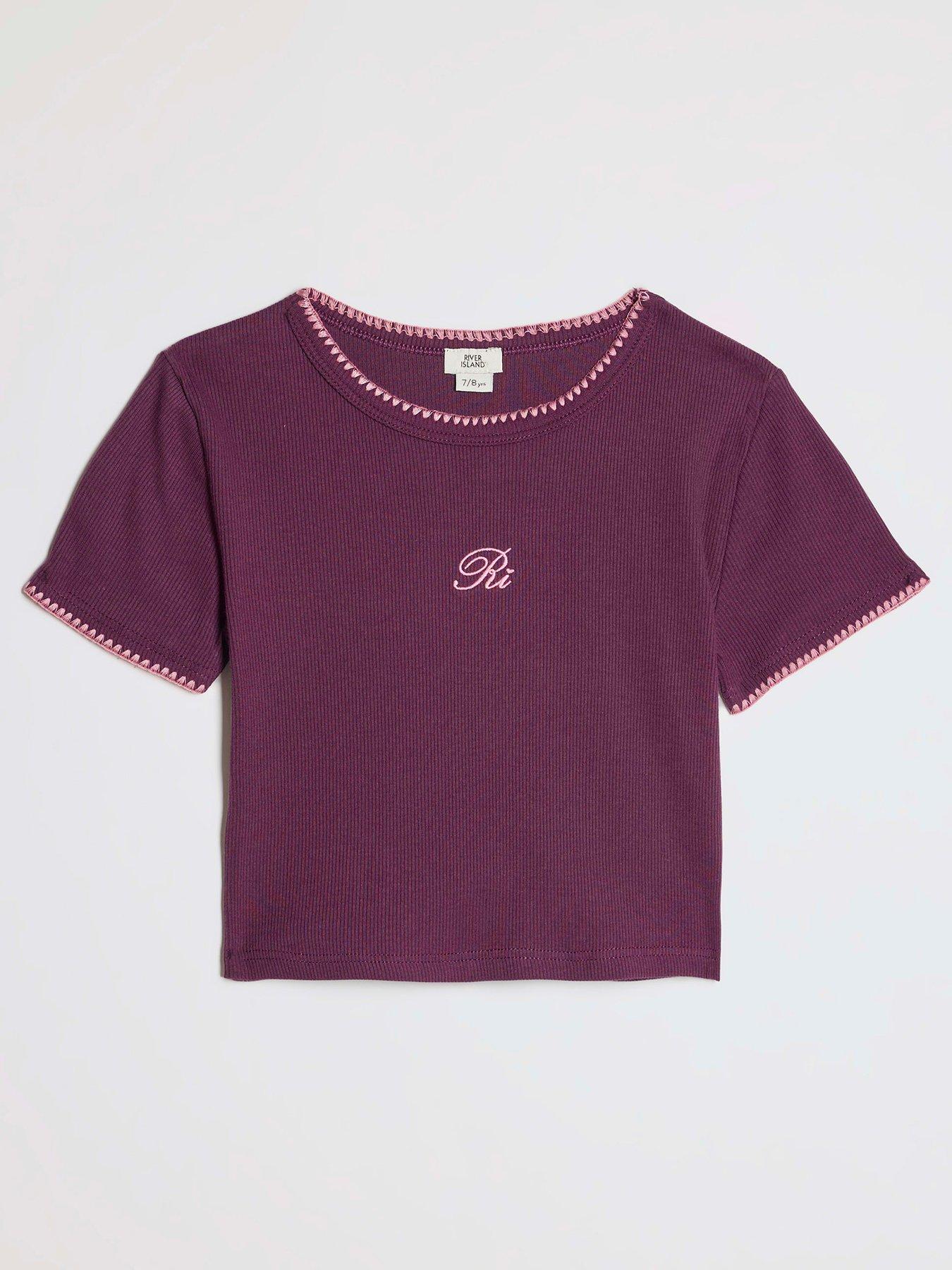 Image 1 of 4 of River Island Girls Whipstitch RI T-Shirt - Red