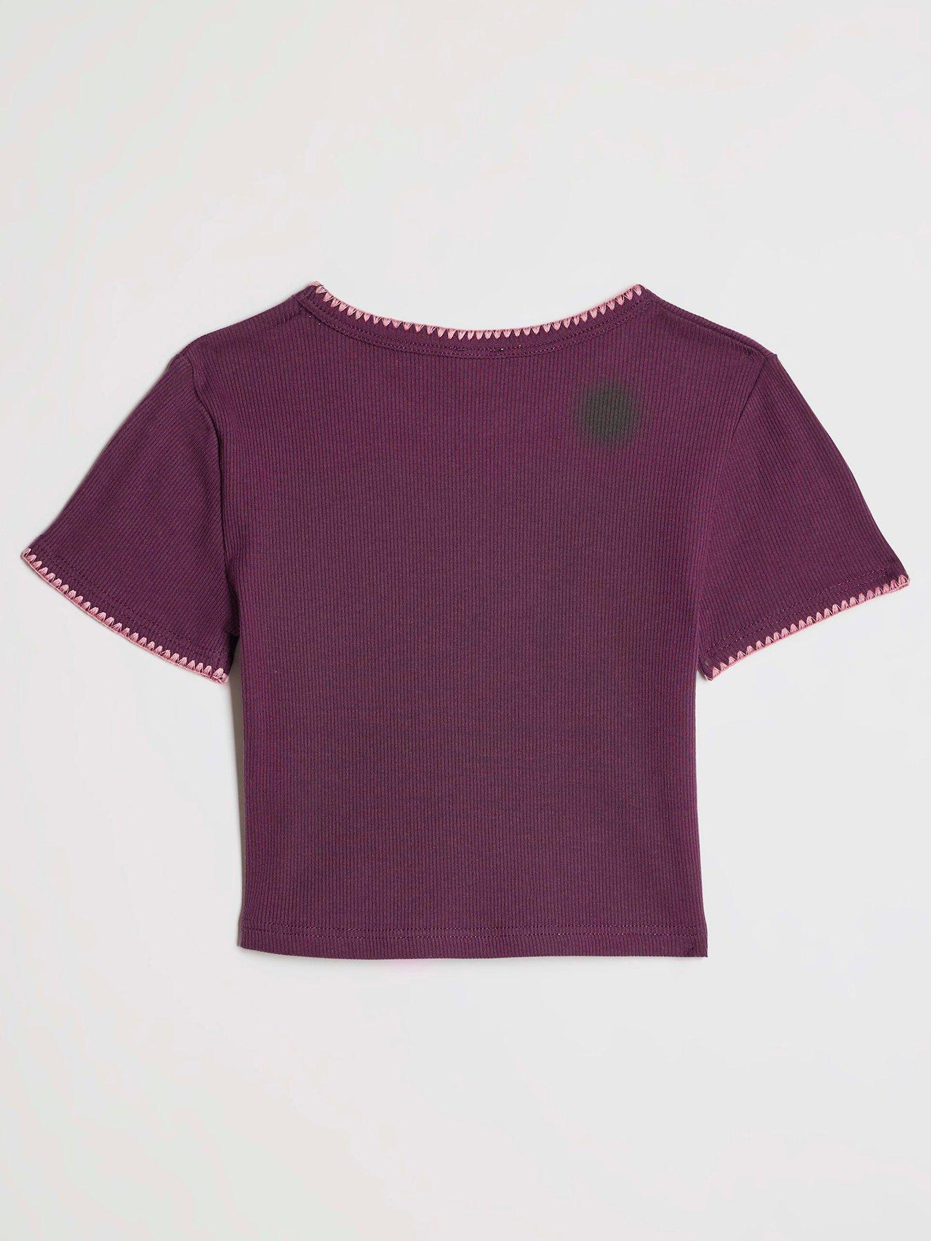 Image 2 of 4 of River Island Girls Whipstitch RI T-Shirt - Red