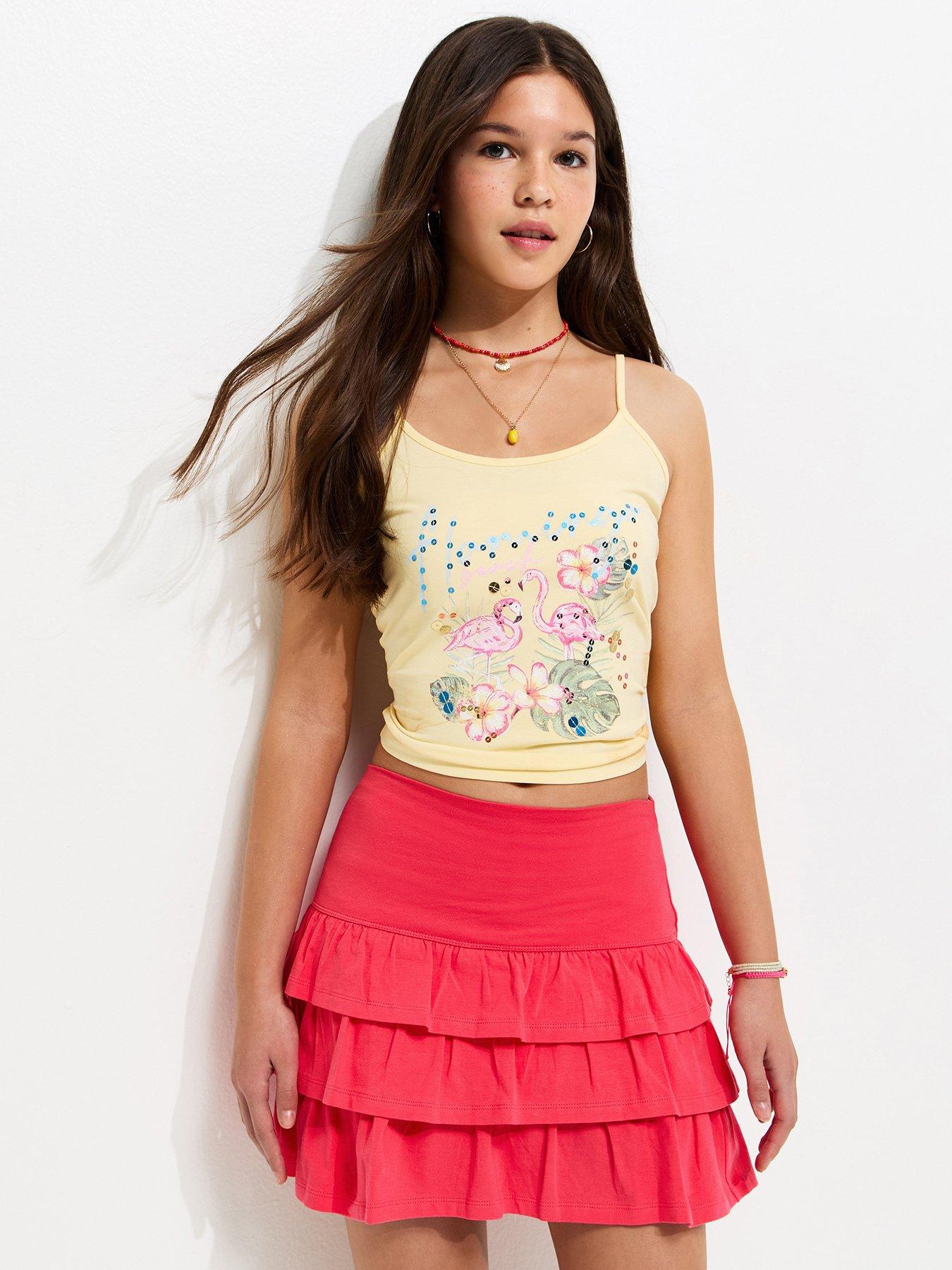 New Look 915 Girls Jersey Tiered Rara Skort - Coral Pink