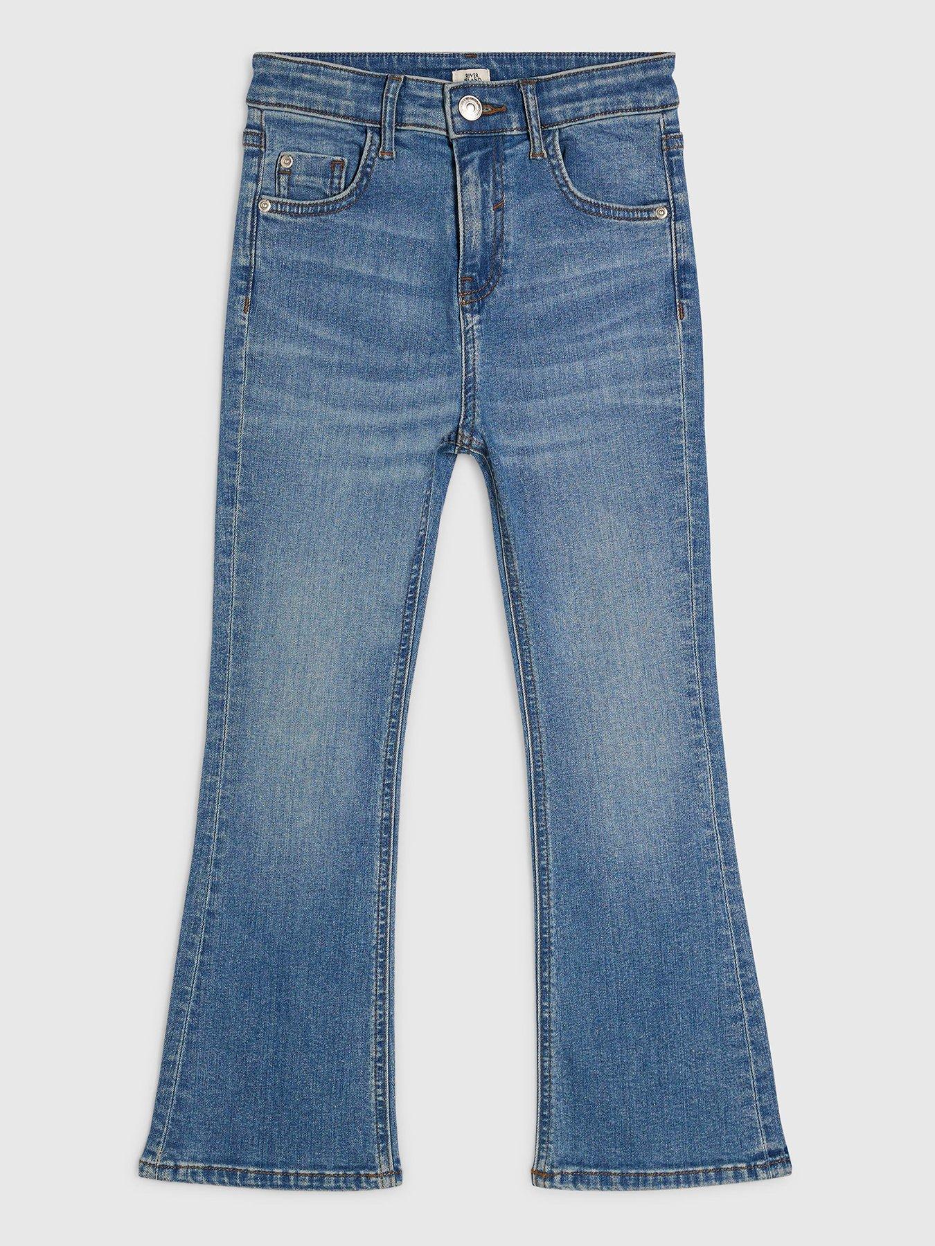 River Island Girls Mid Wash Flared Jeans - Blue