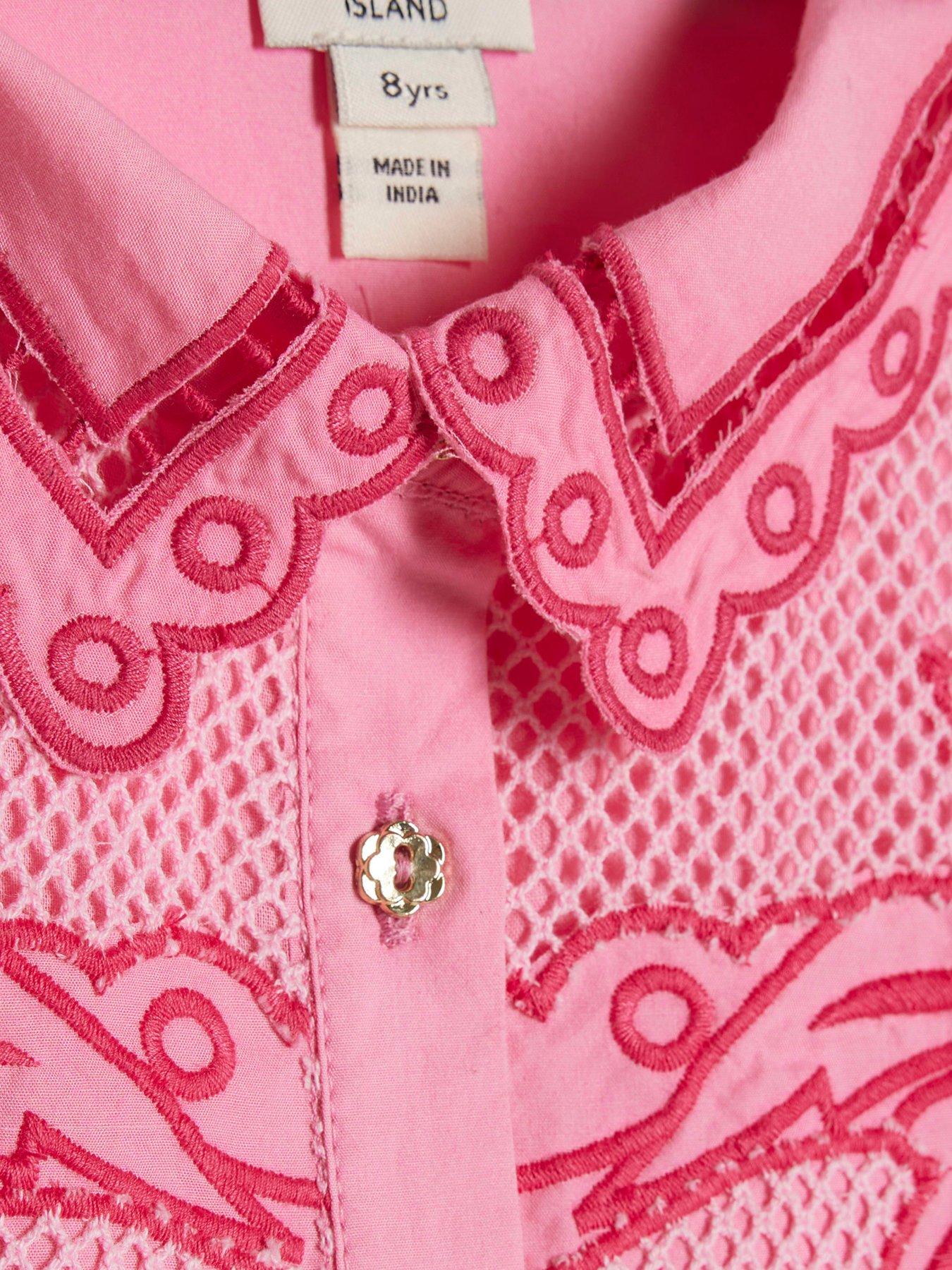 Image 5 of 5 of River Island Older Girls Palm Tree Shirt And Shorts Set - Pink