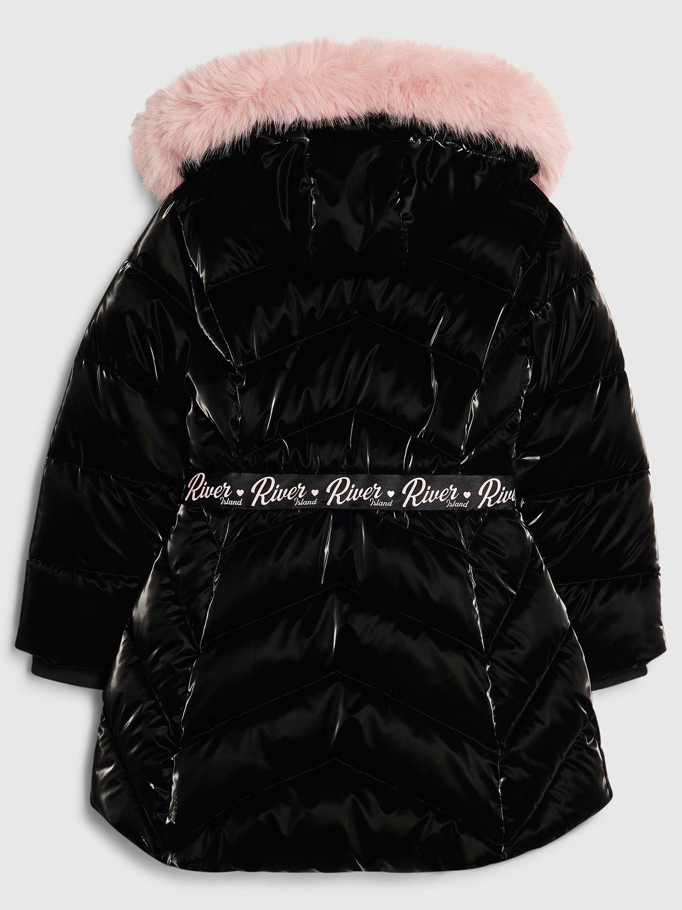 Image 2 of 4 of River Island Girls Padded High Shine Coat - Black