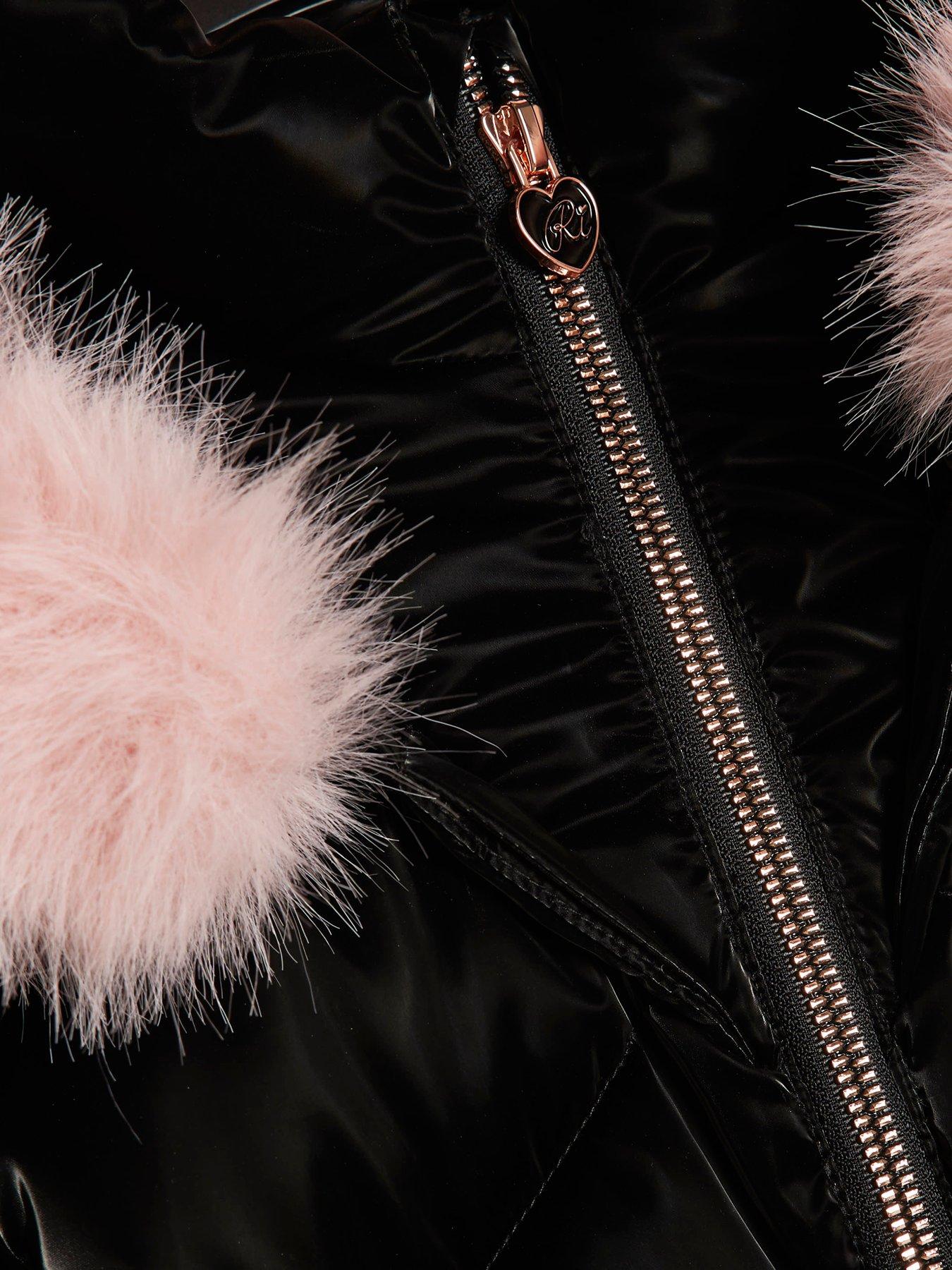 Image 3 of 4 of River Island Girls Padded High Shine Coat - Black