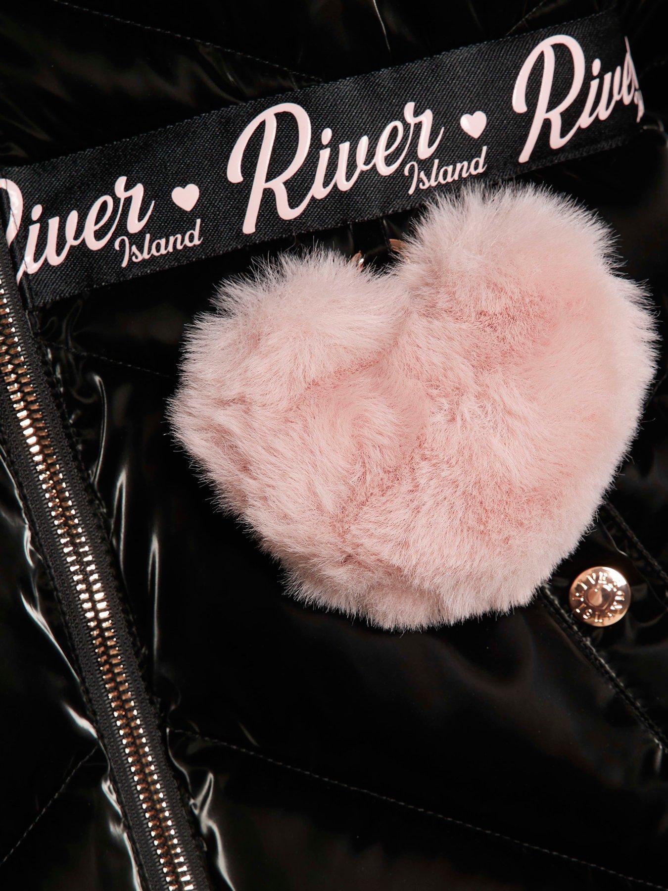 Image 4 of 4 of River Island Girls Padded High Shine Coat - Black
