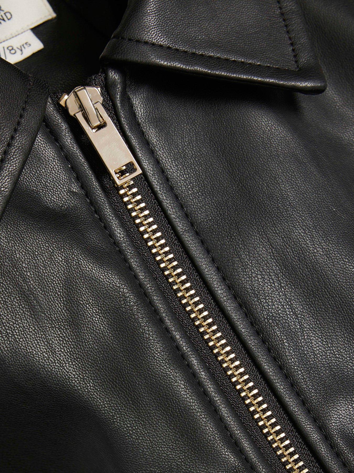 Image 4 of 4 of River Island Girls Faux Leather Bubble Bomber Jacket - Black