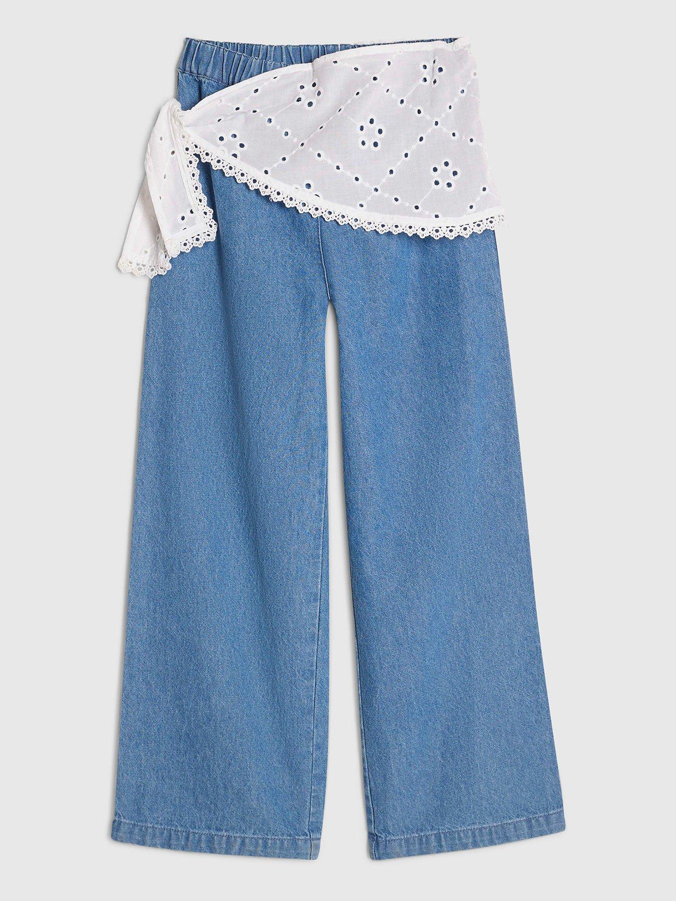River Island Girls Blue Scarf Wide Leg Jeans - Blue