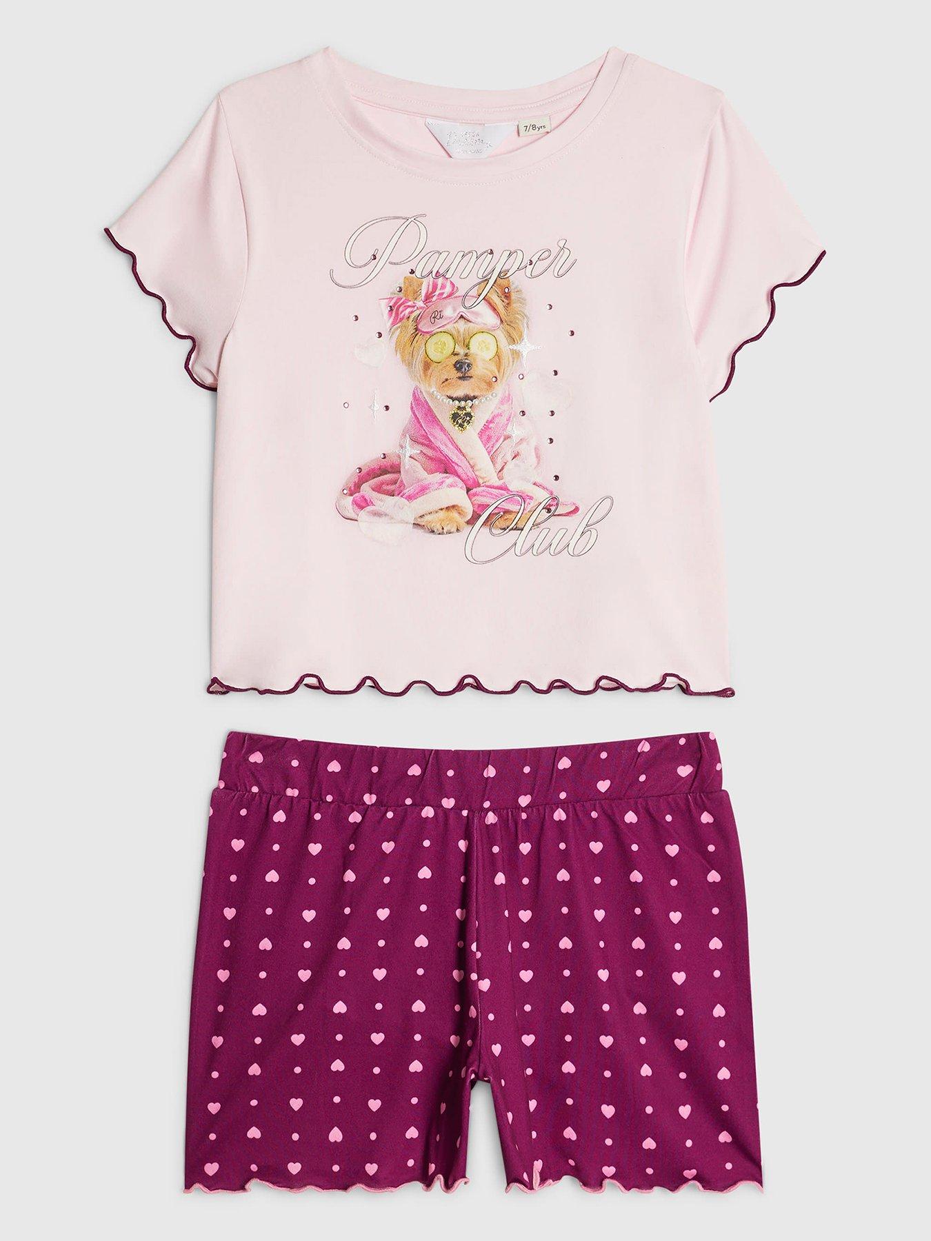 River Island Older Girls Self Care Puppy Pyjamas - Pink