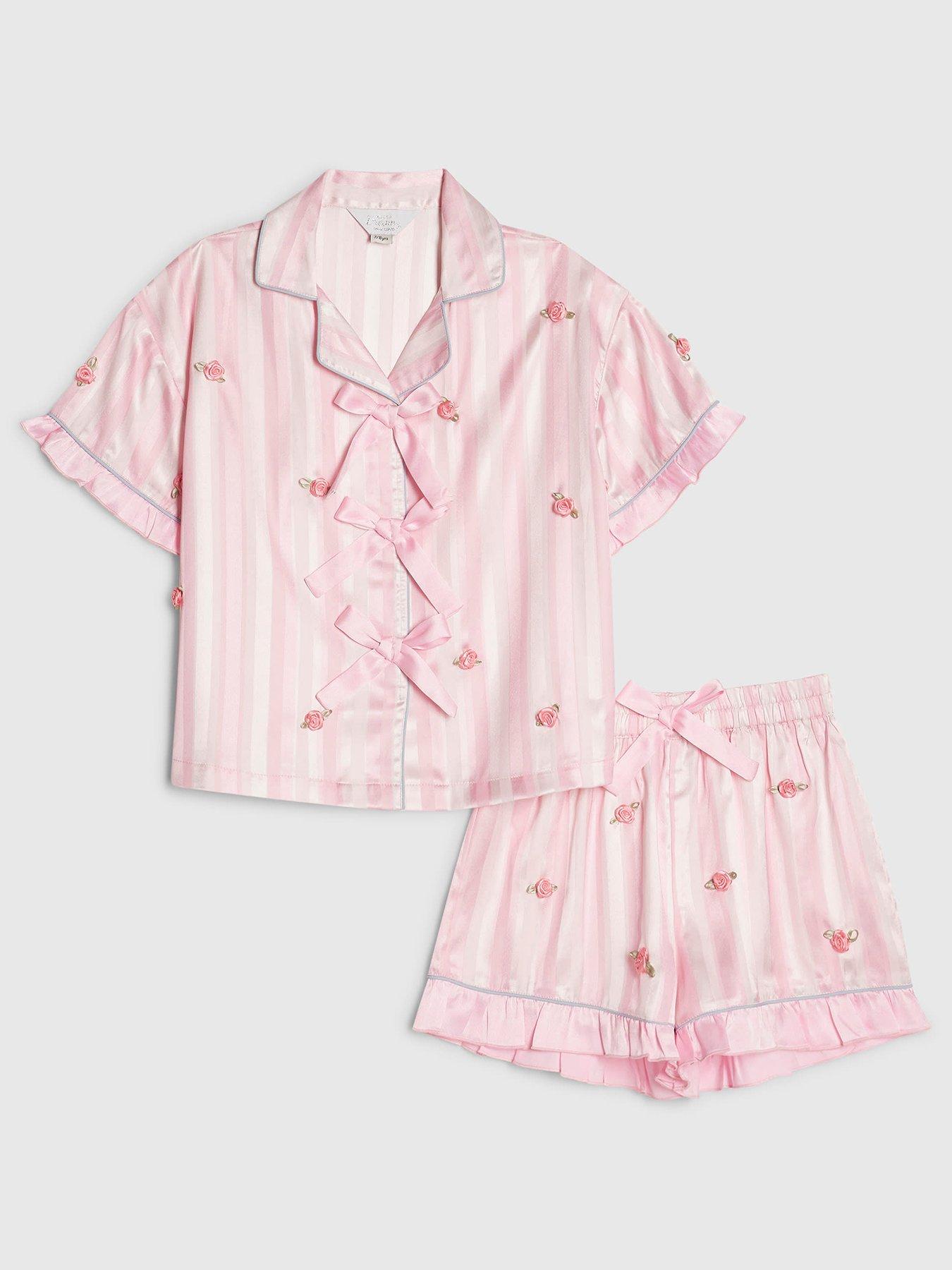 River Island Older Girls Satin Stripe Premium Pyjamas - Pink