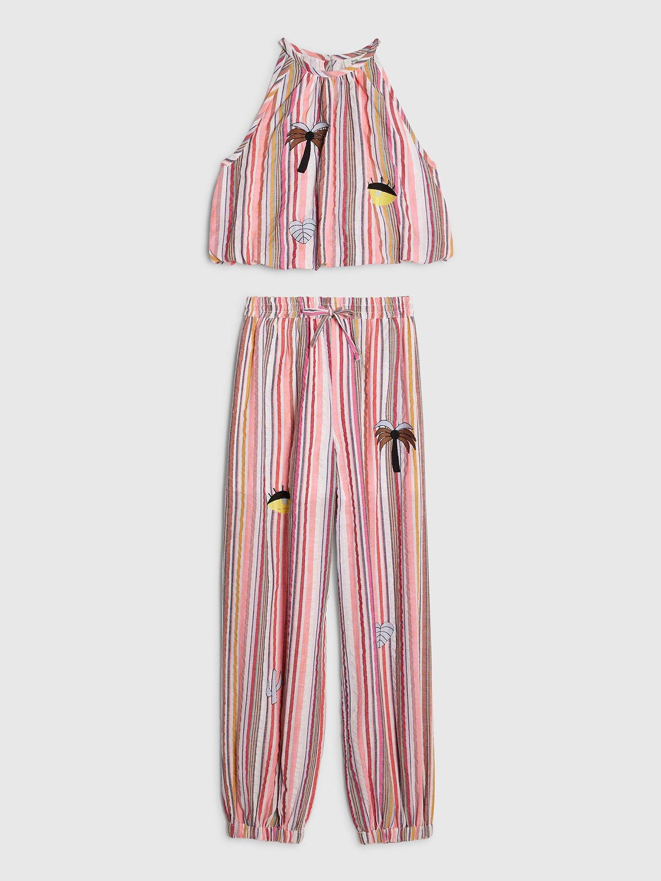 River Island Older Girls Stripe Hareem Top Set - Multi