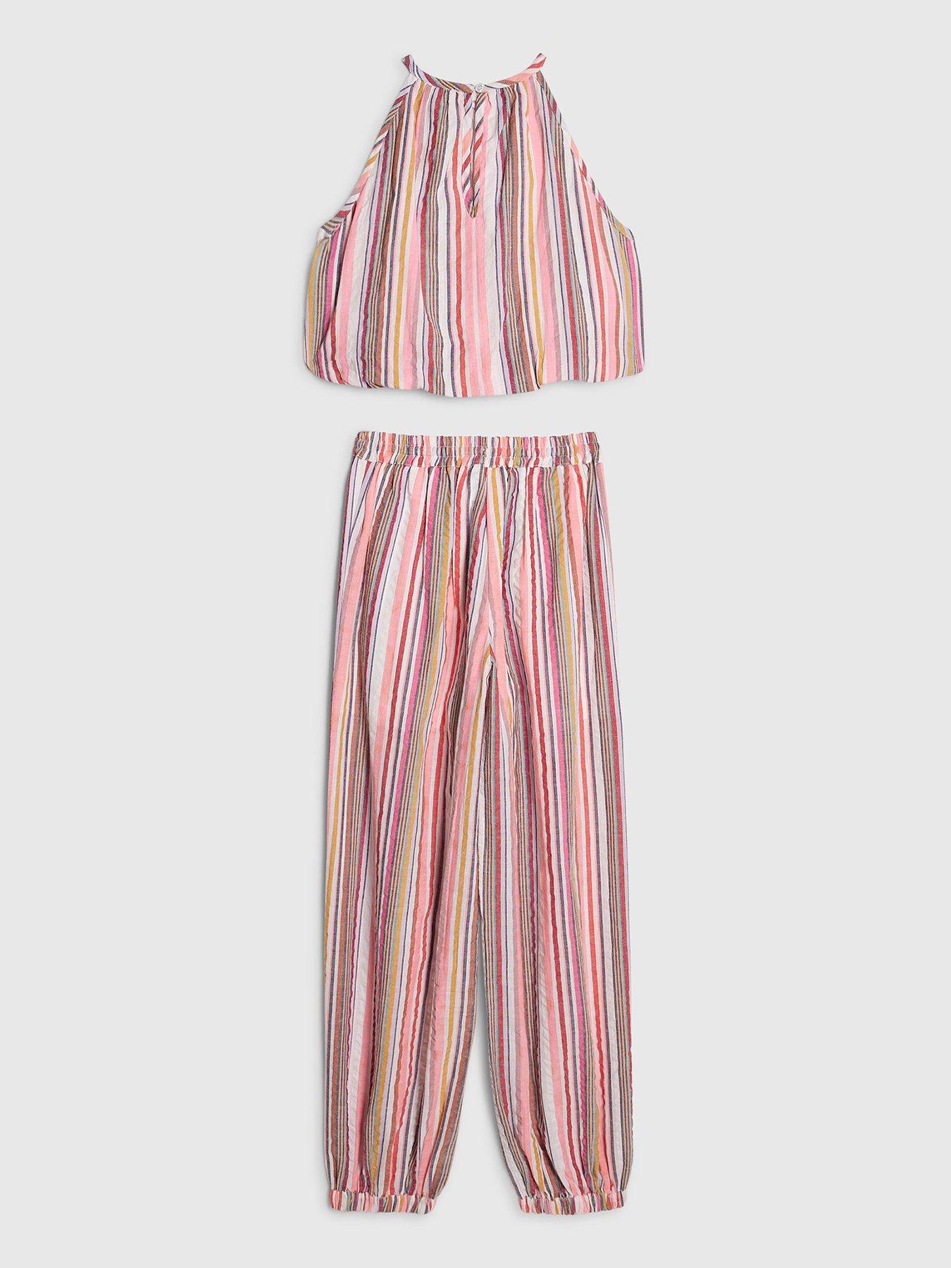 Image 2 of 4 of River Island Older Girls Stripe Hareem Top Set - Multi