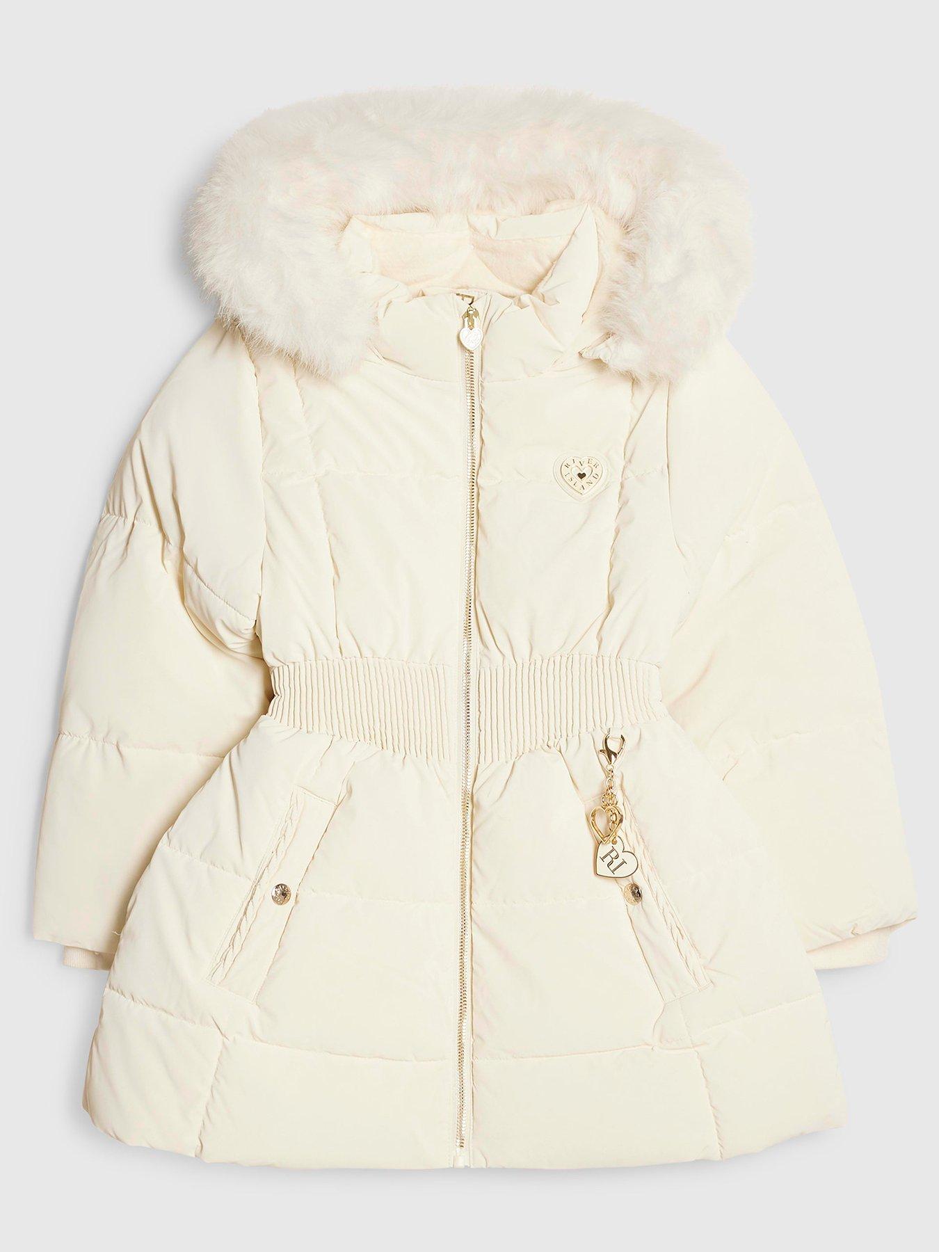Image 1 of 4 of River Island Girls Hooded Padded Coat - Cream