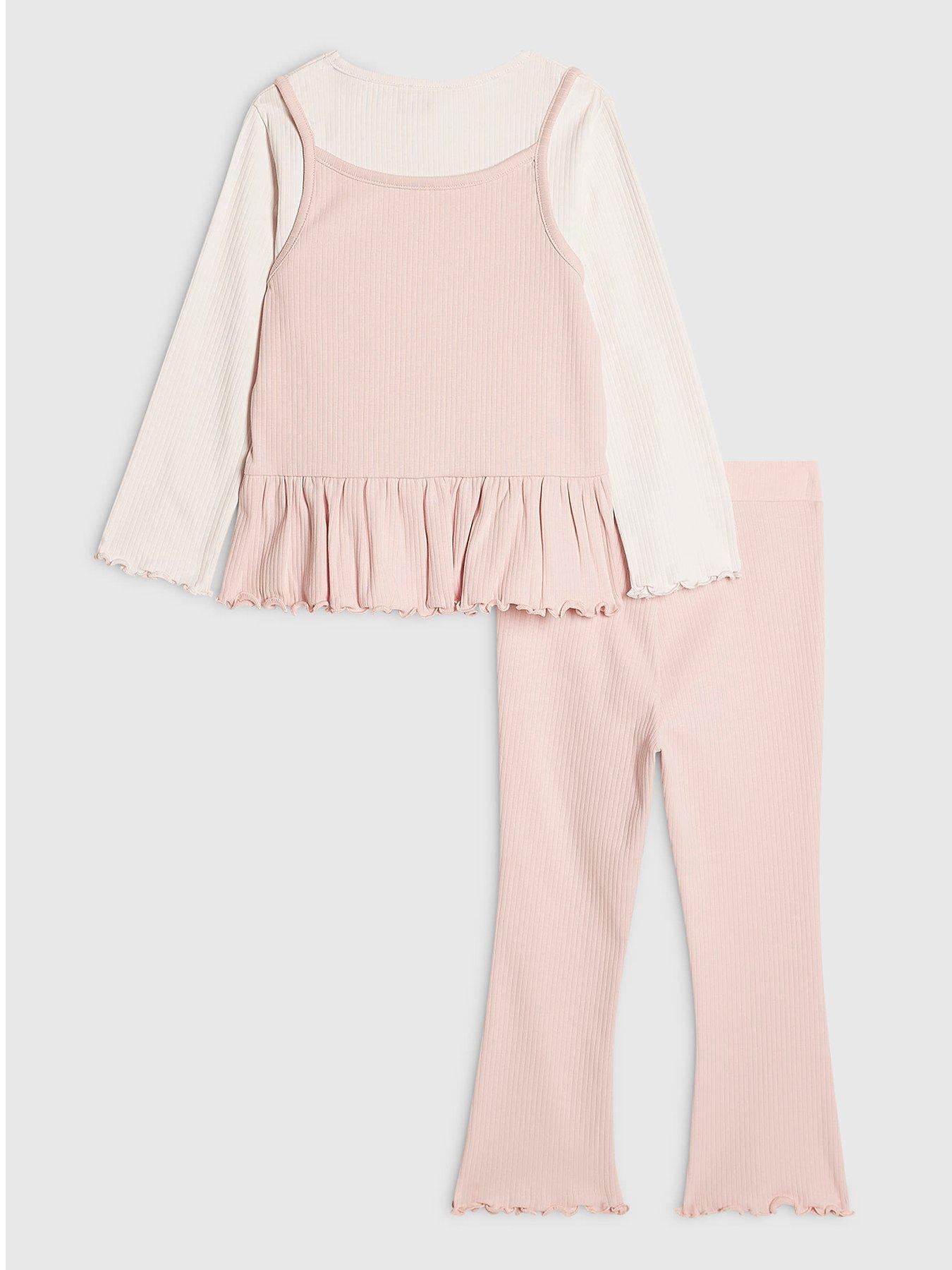 Image 2 of 5 of River Island Mini Girls Ribbed Top &amp; Leggings Set - Pink