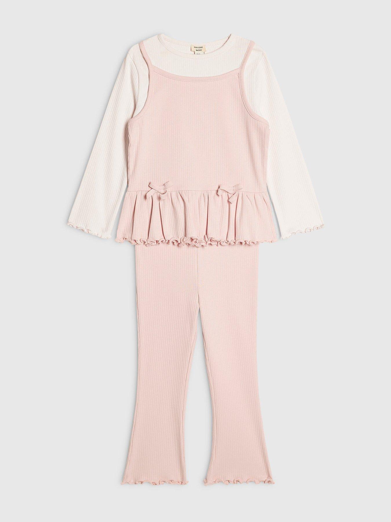 Image 3 of 5 of River Island Mini Girls Ribbed Top &amp; Leggings Set - Pink