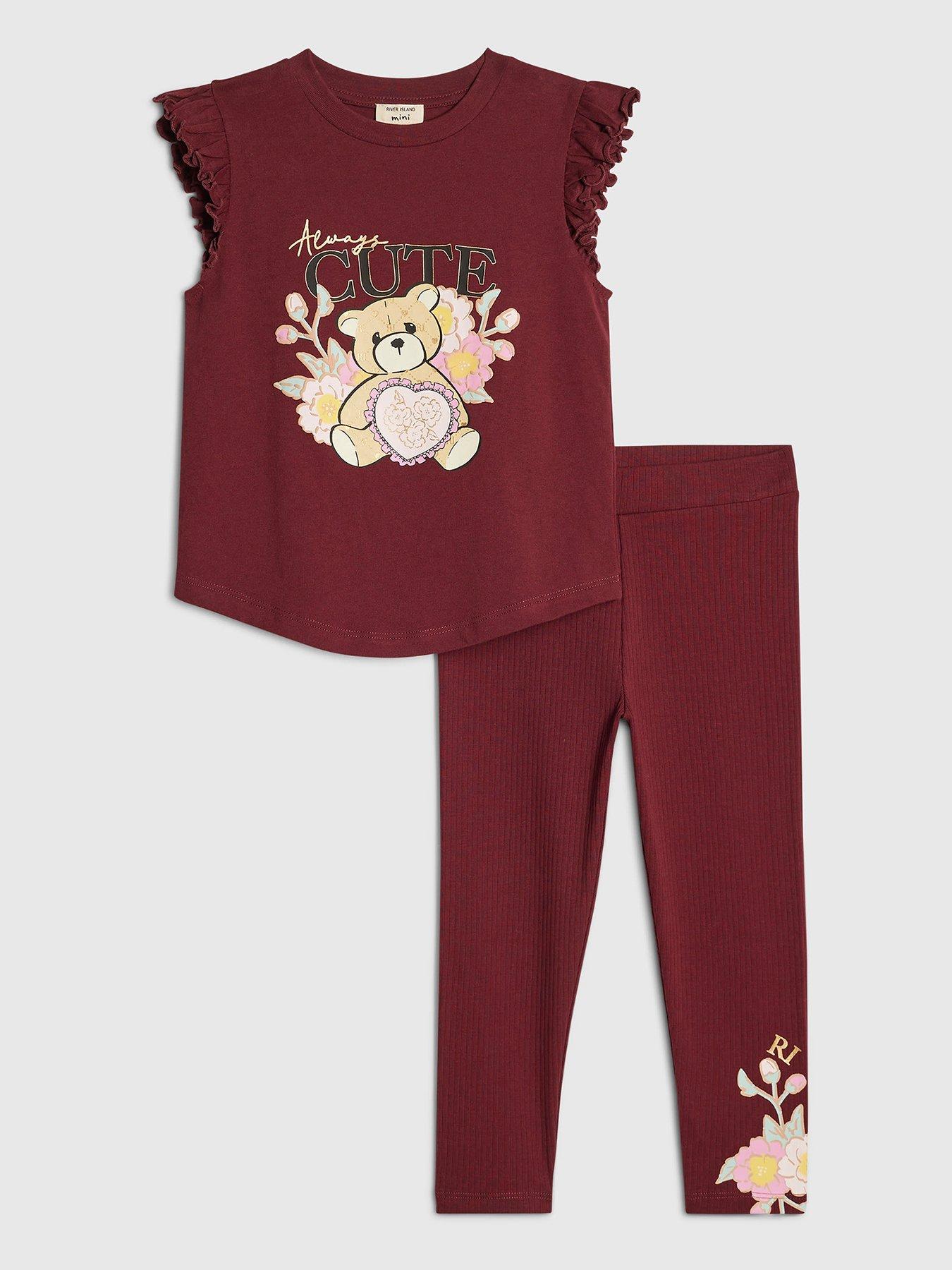 River Island Mini Girls Bear Top  &  Legging Set - Red