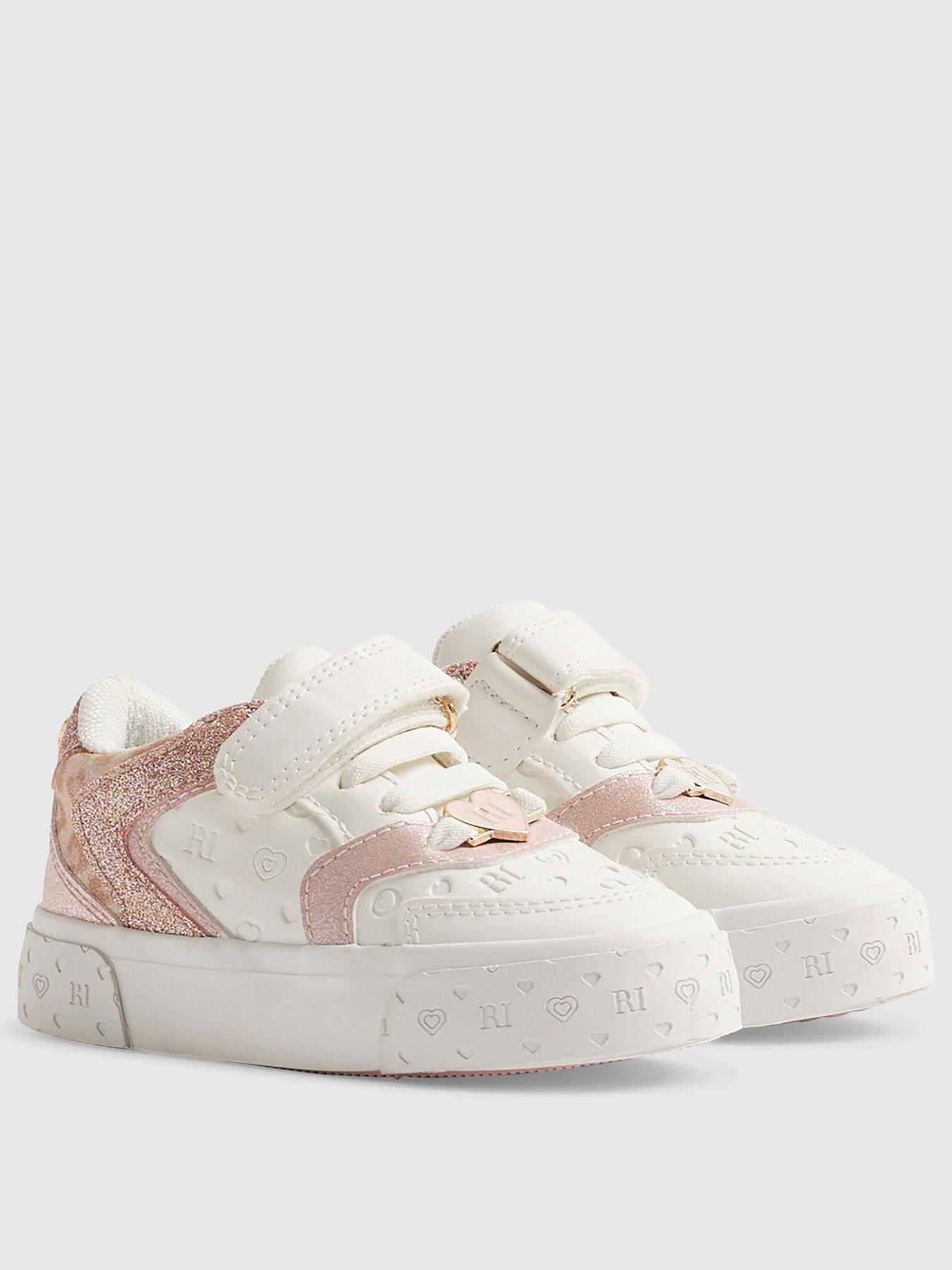 Image 2 of 5 of River Island Mini Mini Girls Monogram Glitter Trainers - White