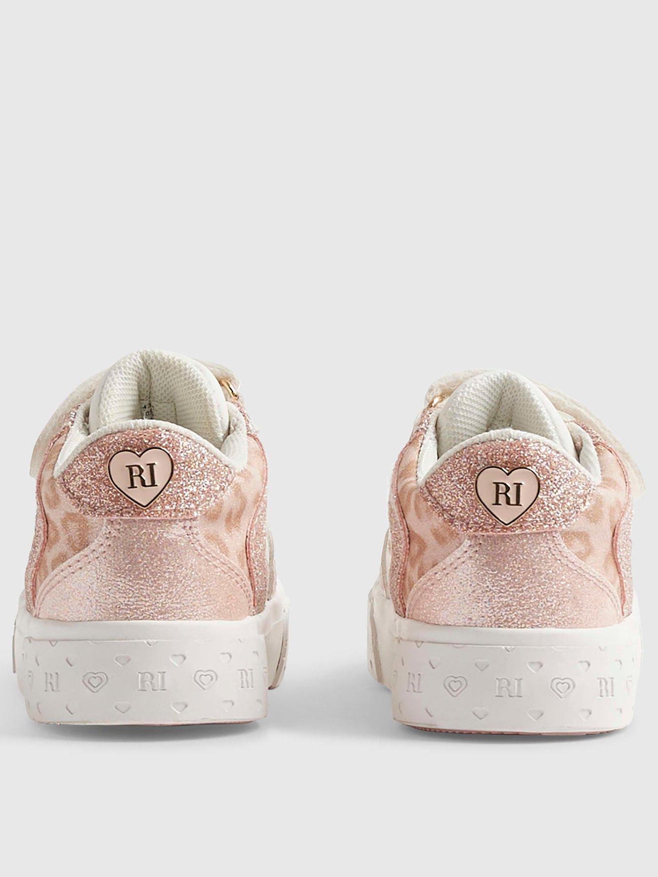 Image 3 of 5 of River Island Mini Mini Girls Monogram Glitter Trainers - White