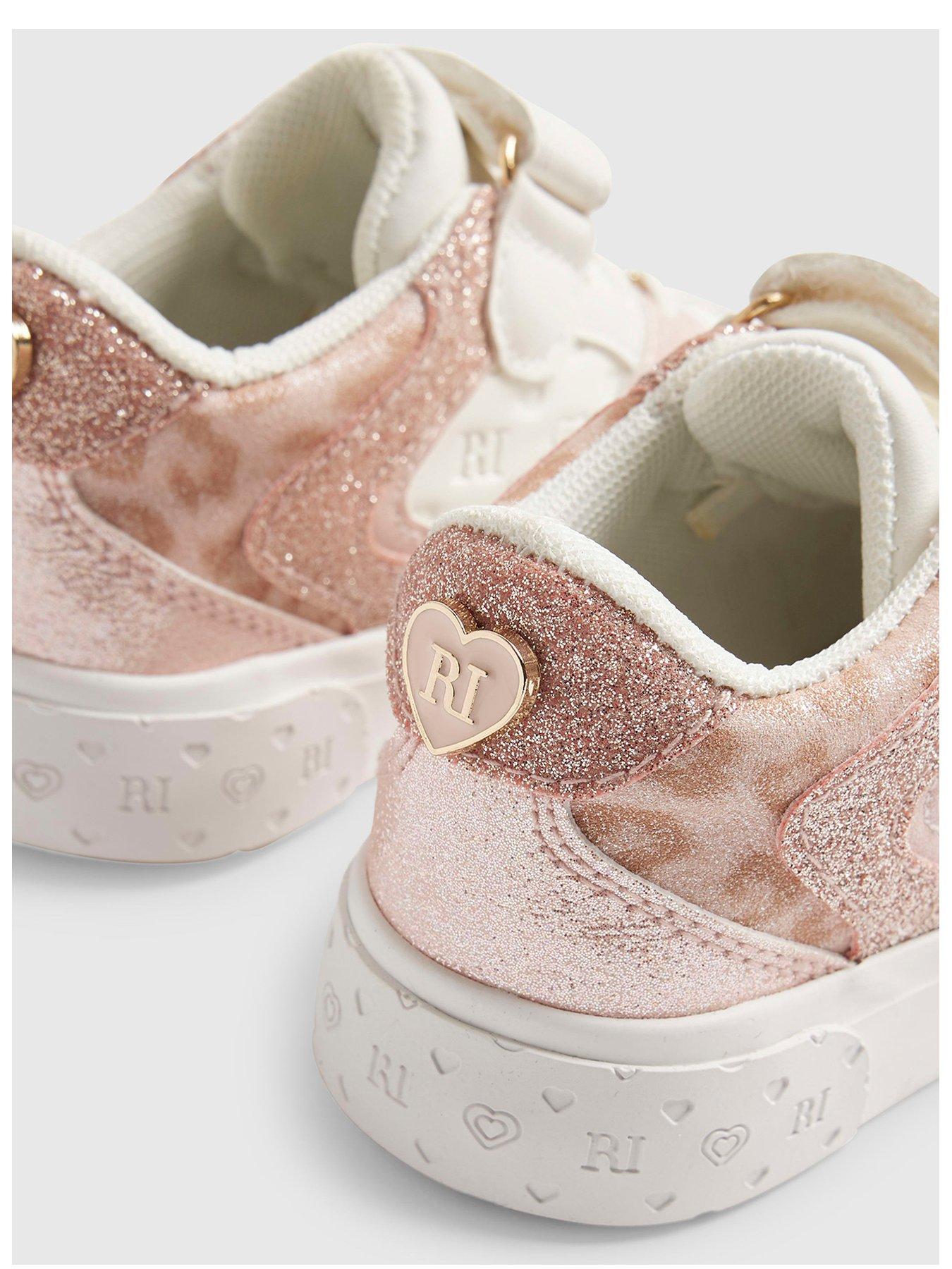 Image 5 of 5 of River Island Mini Mini Girls Monogram Glitter Trainers - White
