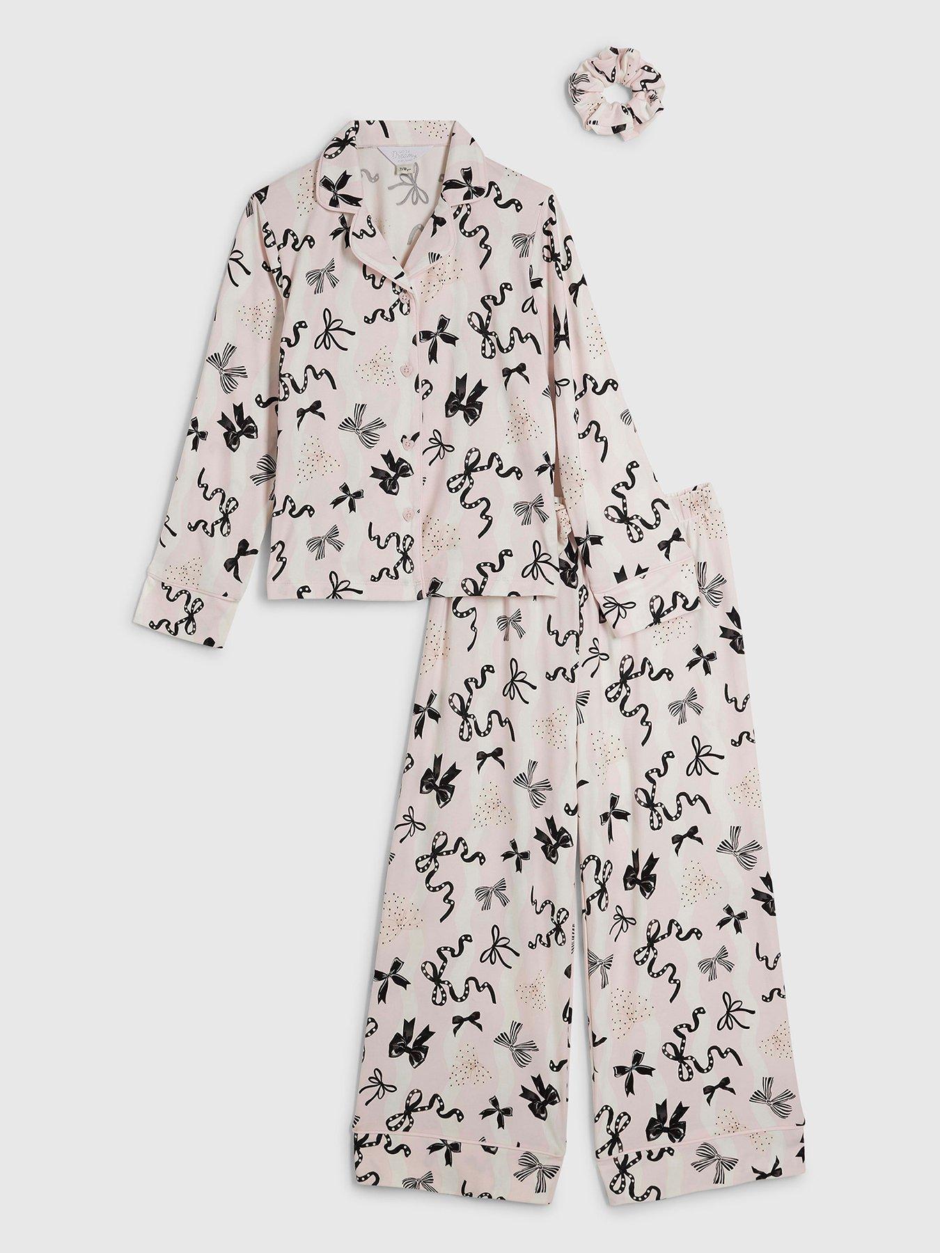 River Island Girls Bow Button Through Pyjama Set - Cream