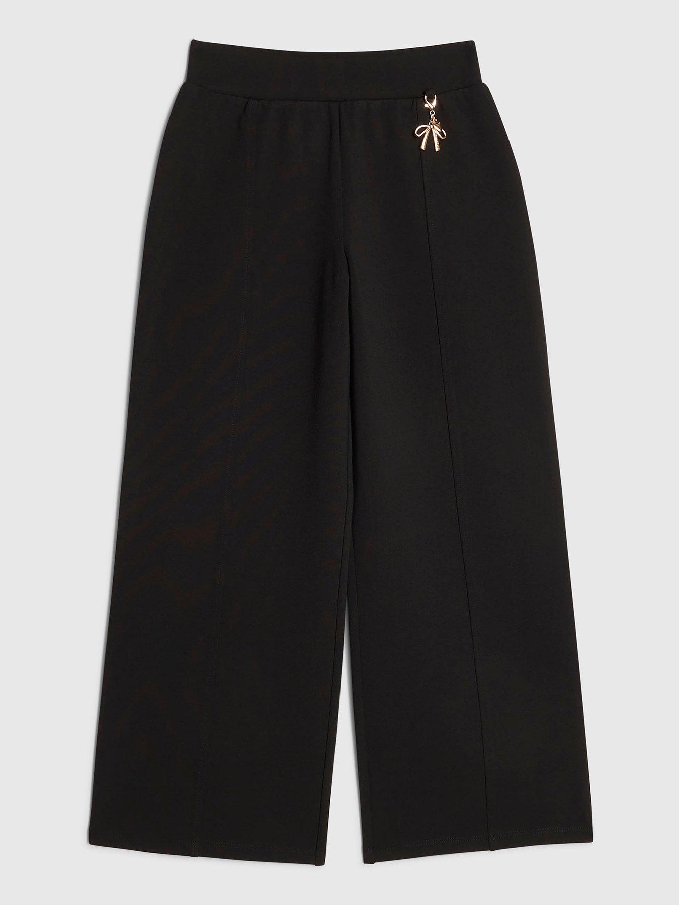 Image 1 of 4 of River Island Girls Wide Leg Trousers - Black