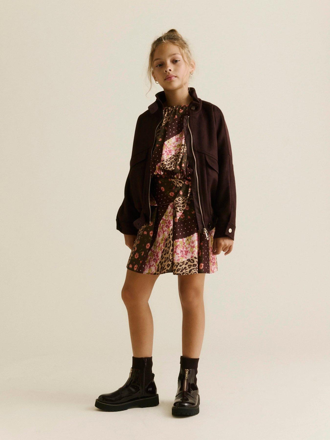 River Island Girls Faux Suede Zip-Through Bomber Jacket - Burgundy in Red