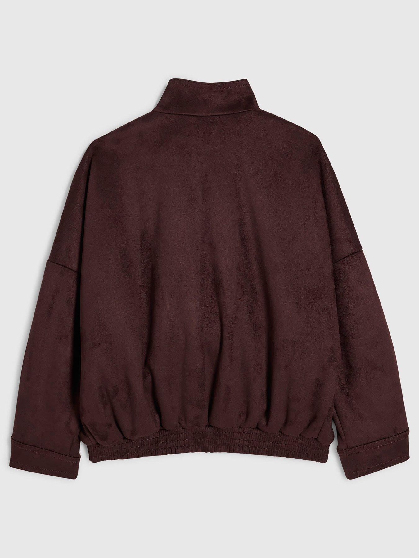 Image 2 of 4 of River Island Girls Faux Suede Zip-Through Bomber Jacket - Burgundy