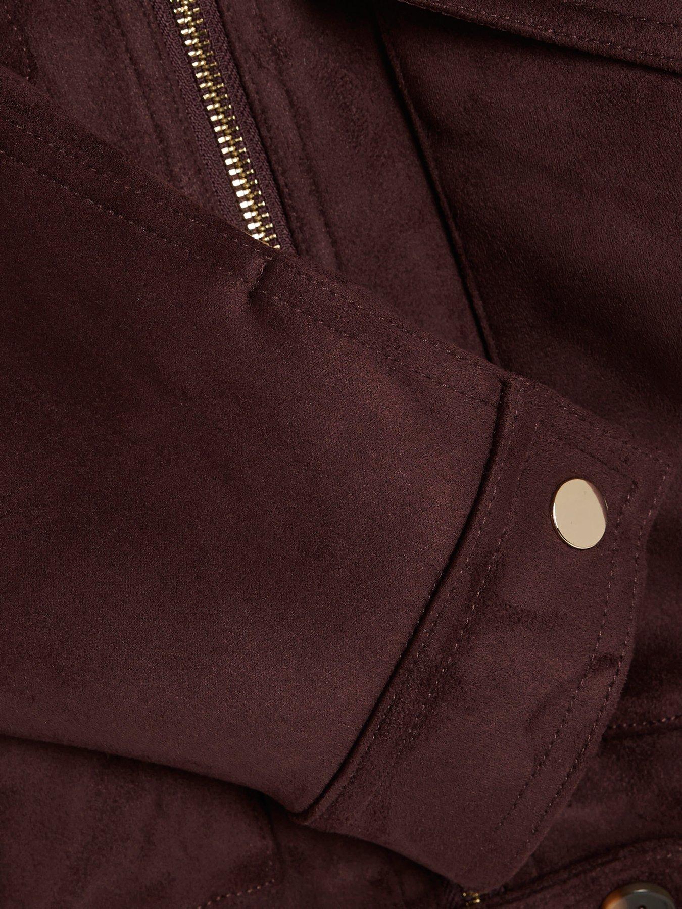 Image 3 of 4 of River Island Girls Faux Suede Zip-Through Bomber Jacket - Burgundy