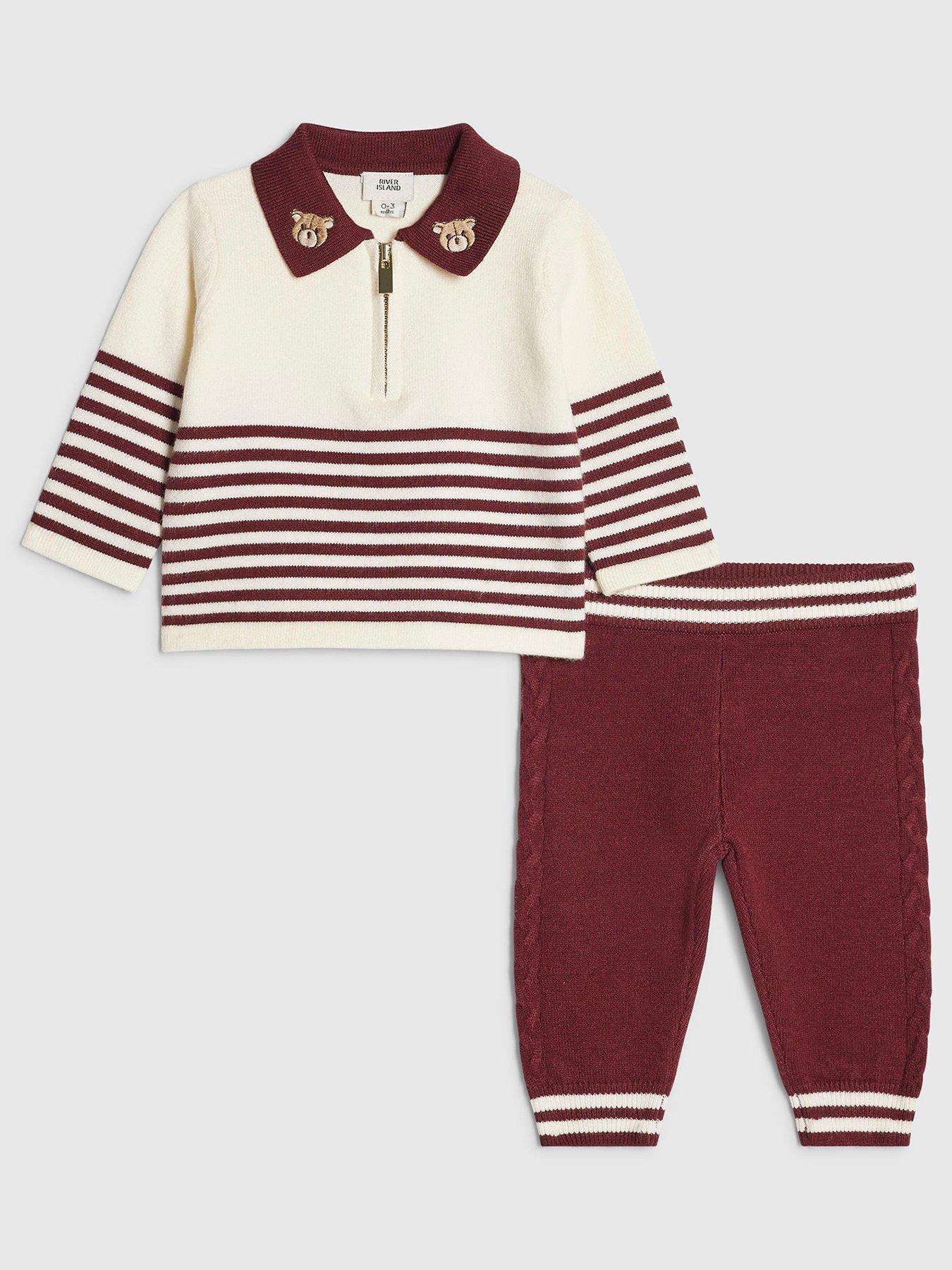 River Island Baby Baby Boys Stripe Polo Knit Set - Burgundy in Brown