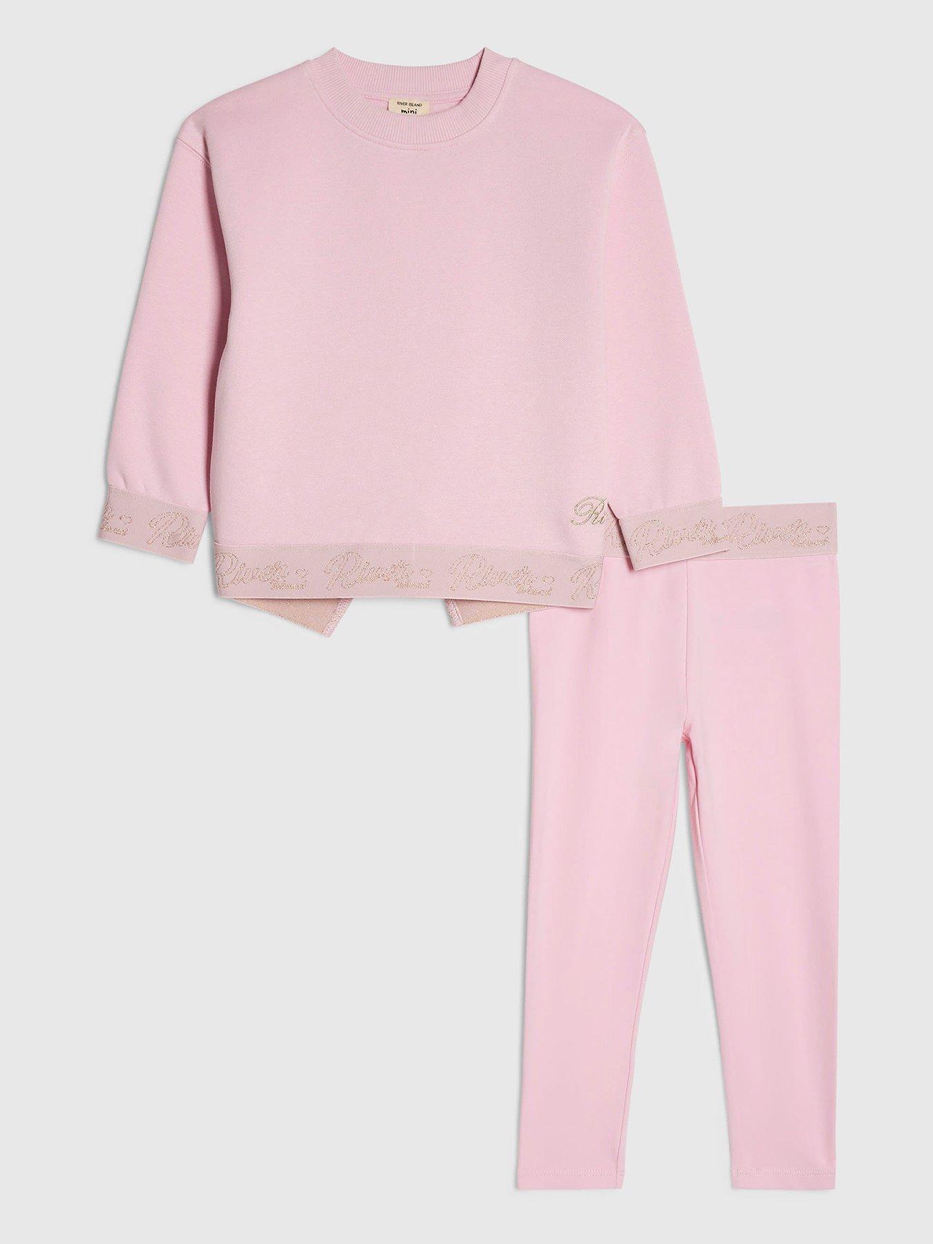 River Island Mini Mini Girls Cream Frilled Ribbed Top Set - Pink