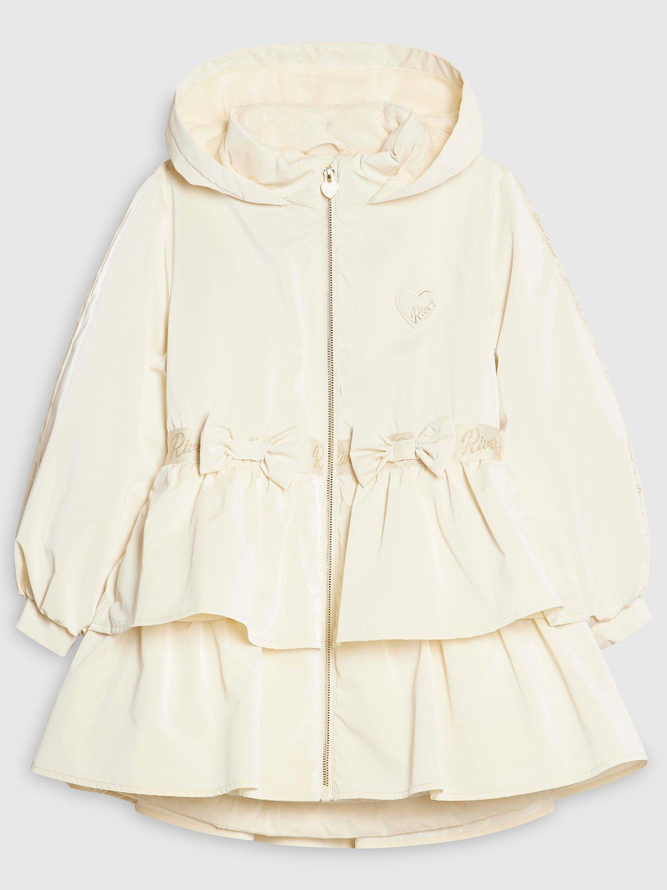 River Island Mini Girls Frill Bow Rainmac - Cream