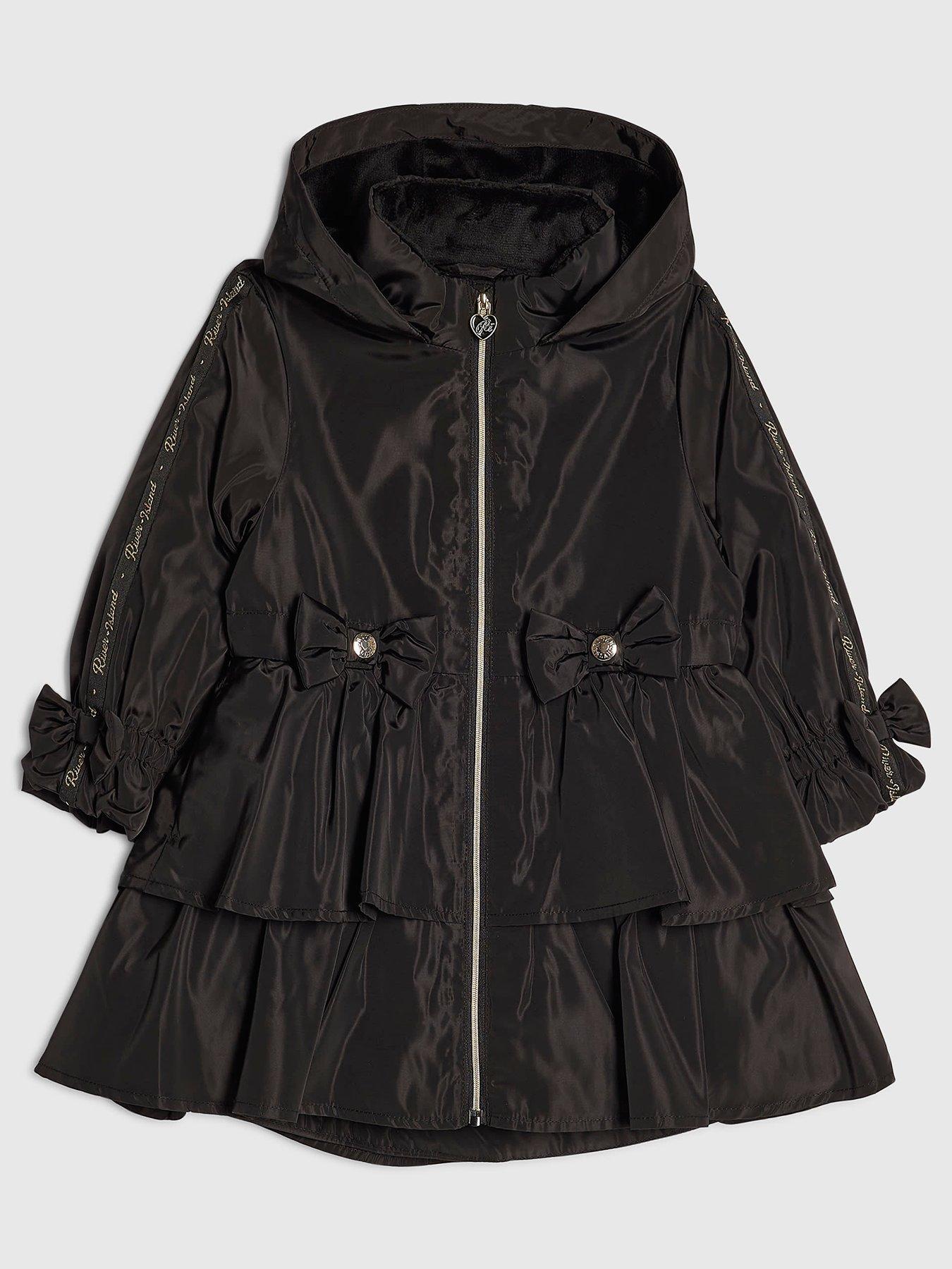 River Island Mini Girls Frill Bow Rainmac - Black