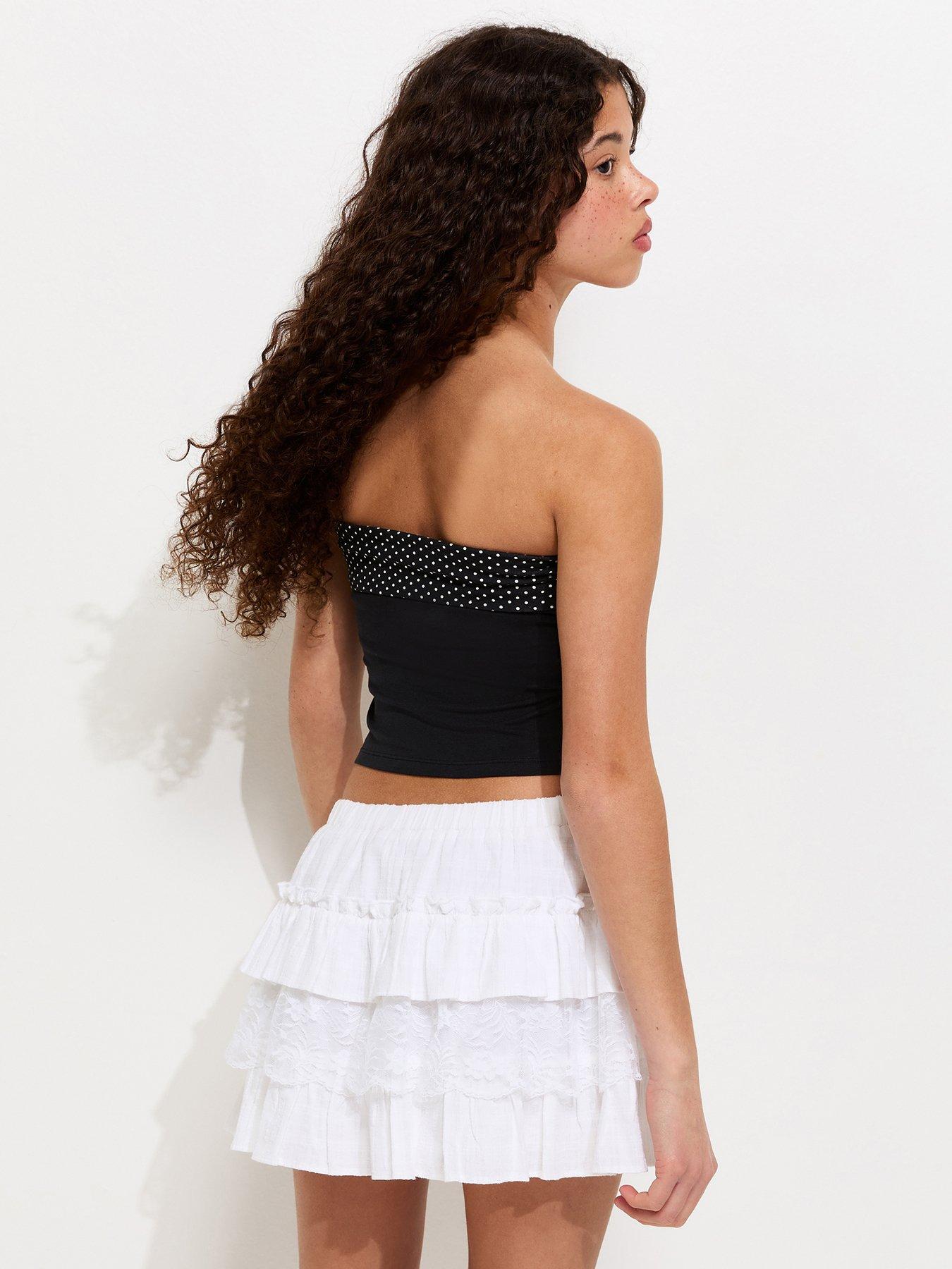 Image 2 of 5 of New Look 915 Girls Polka Dot Trim Bandeau Top - Black
