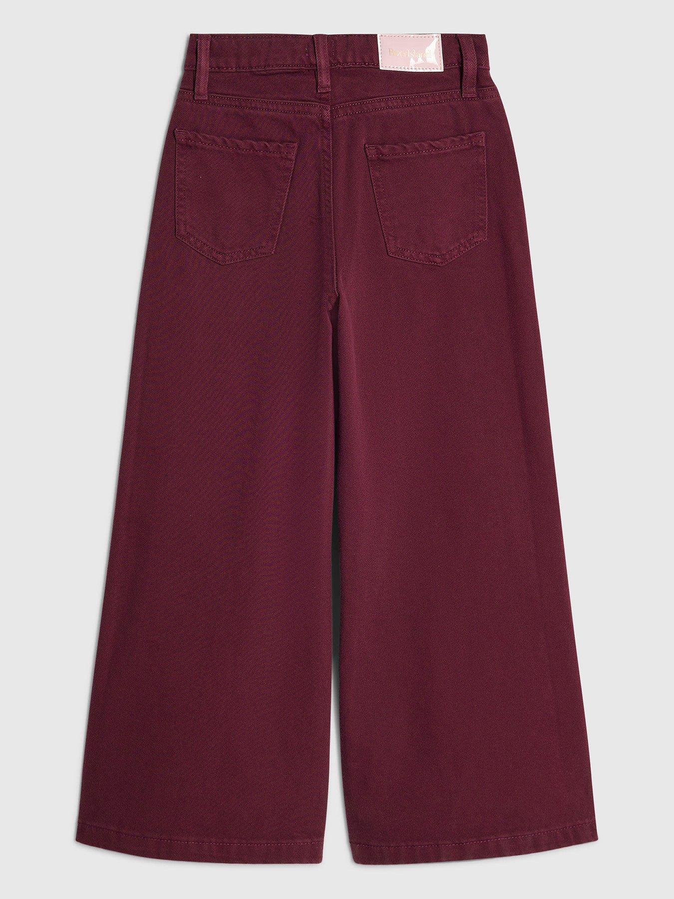 Image 2 of 4 of River Island Girls Bow Charm Wide Leg Jeans - Red