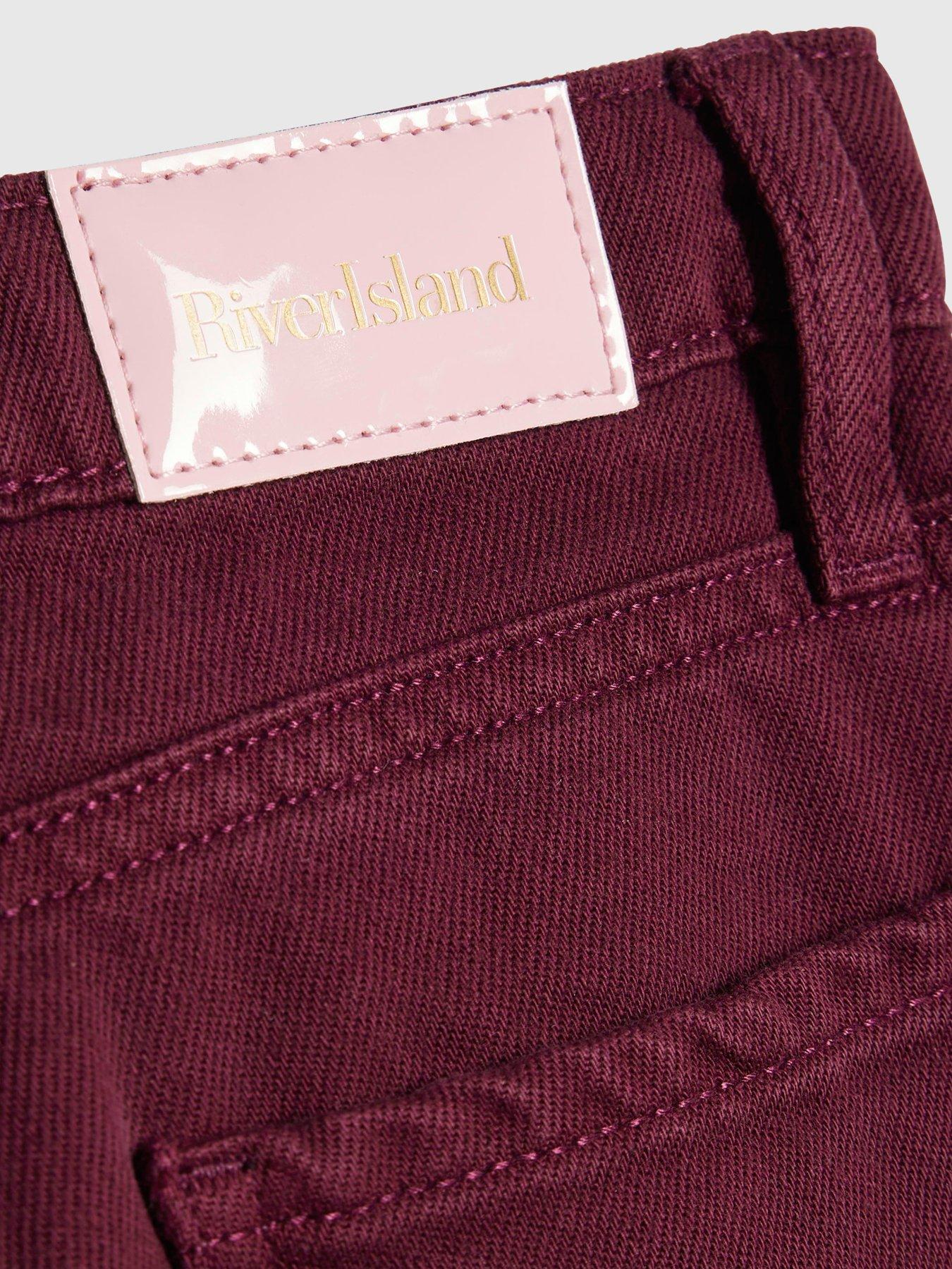 Image 3 of 4 of River Island Girls Bow Charm Wide Leg Jeans - Red