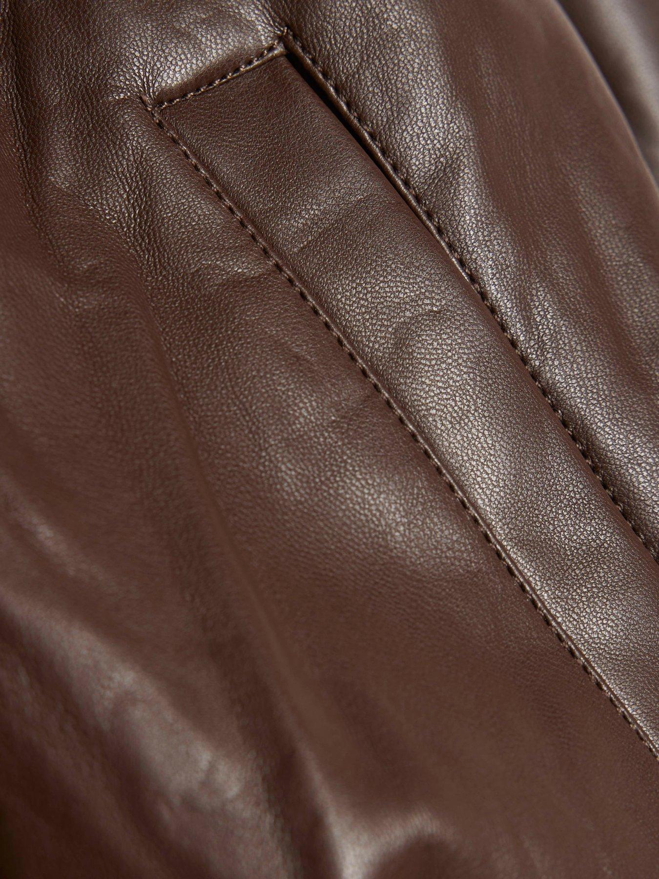 Image 3 of 4 of River Island Girls Faux Leather Bubble Bomber Jacket - Brown