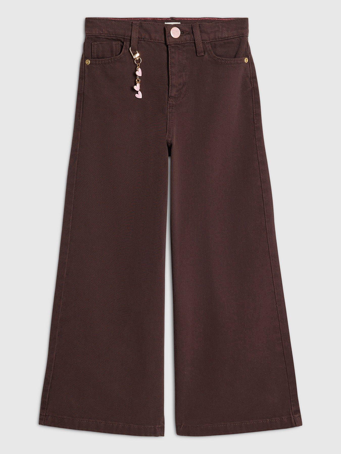 River Island Girls Heart Charm Wide Leg Jeans - Brown