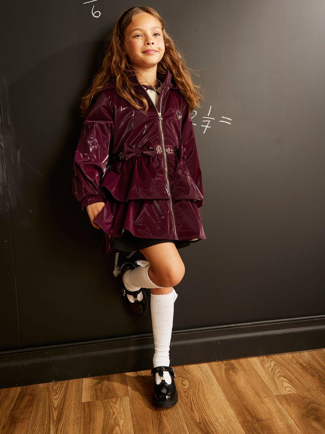 River Island Girls Burgundy Frill Bow Raincoat - Burgundy