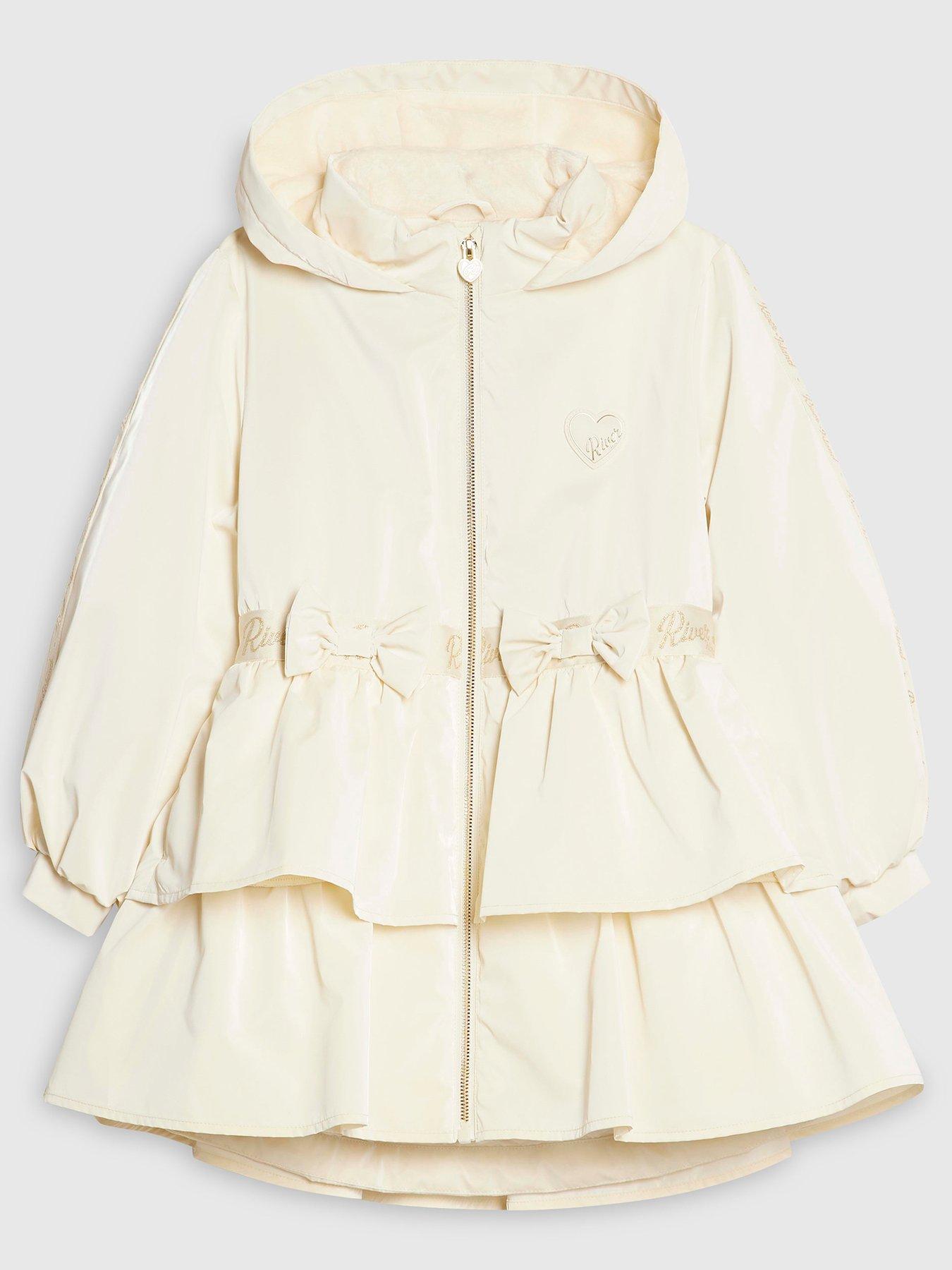 Image 1 of 4 of River Island Cream Og Frill Bow Rainmac 1112