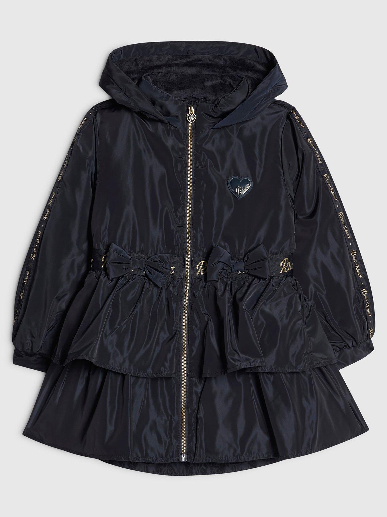 Image 1 of 4 of River Island Girls Navy Frill Bow Raincoat - Navy