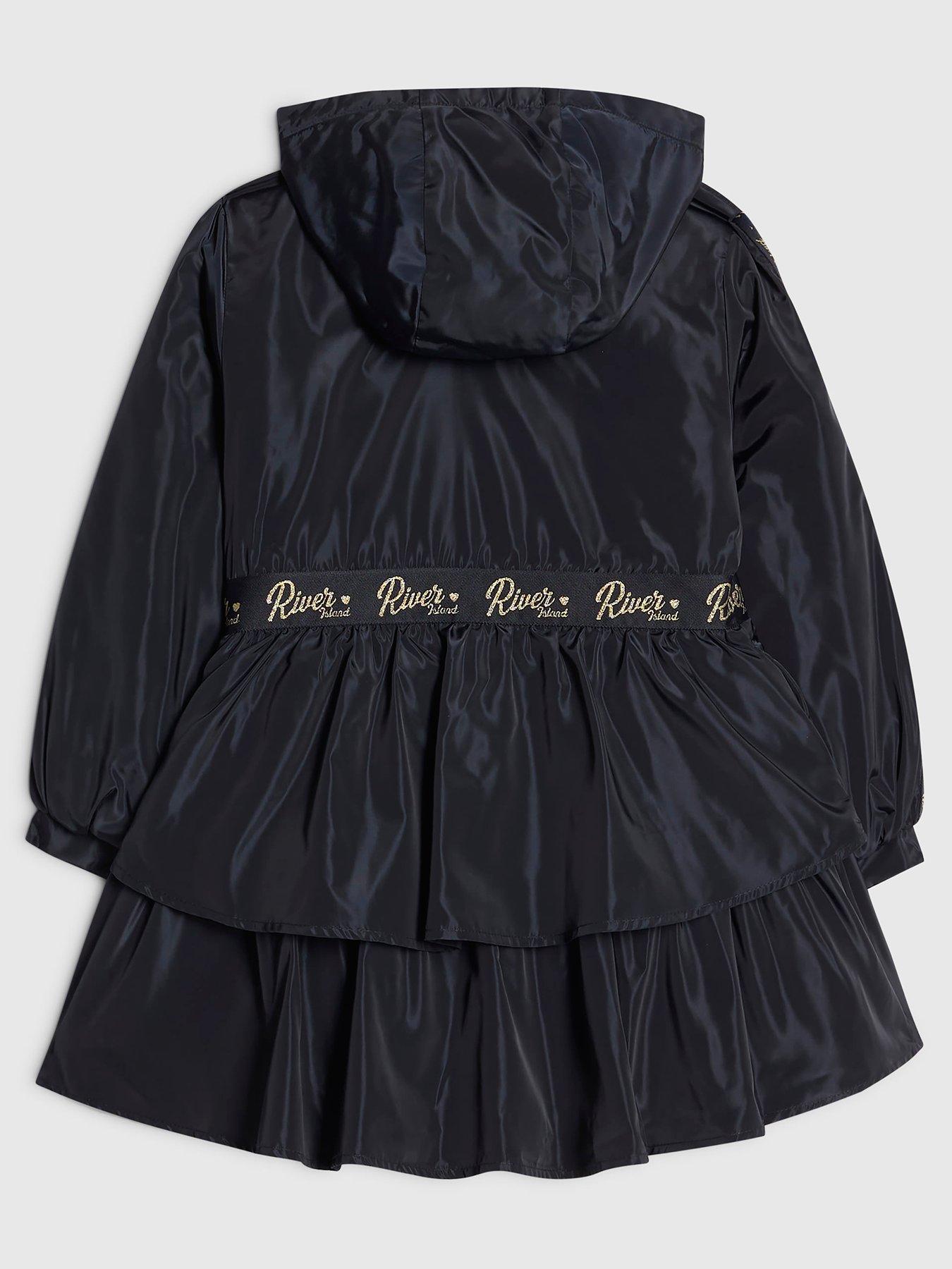 Image 2 of 4 of River Island Girls Navy Frill Bow Raincoat - Navy