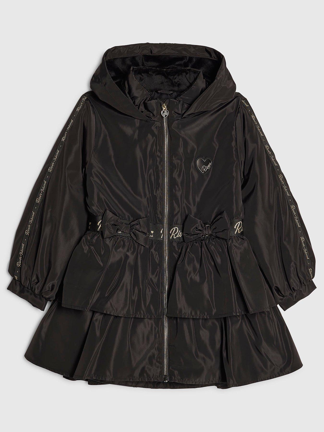 River Island Black Og Frill Bow Rainmac 1112