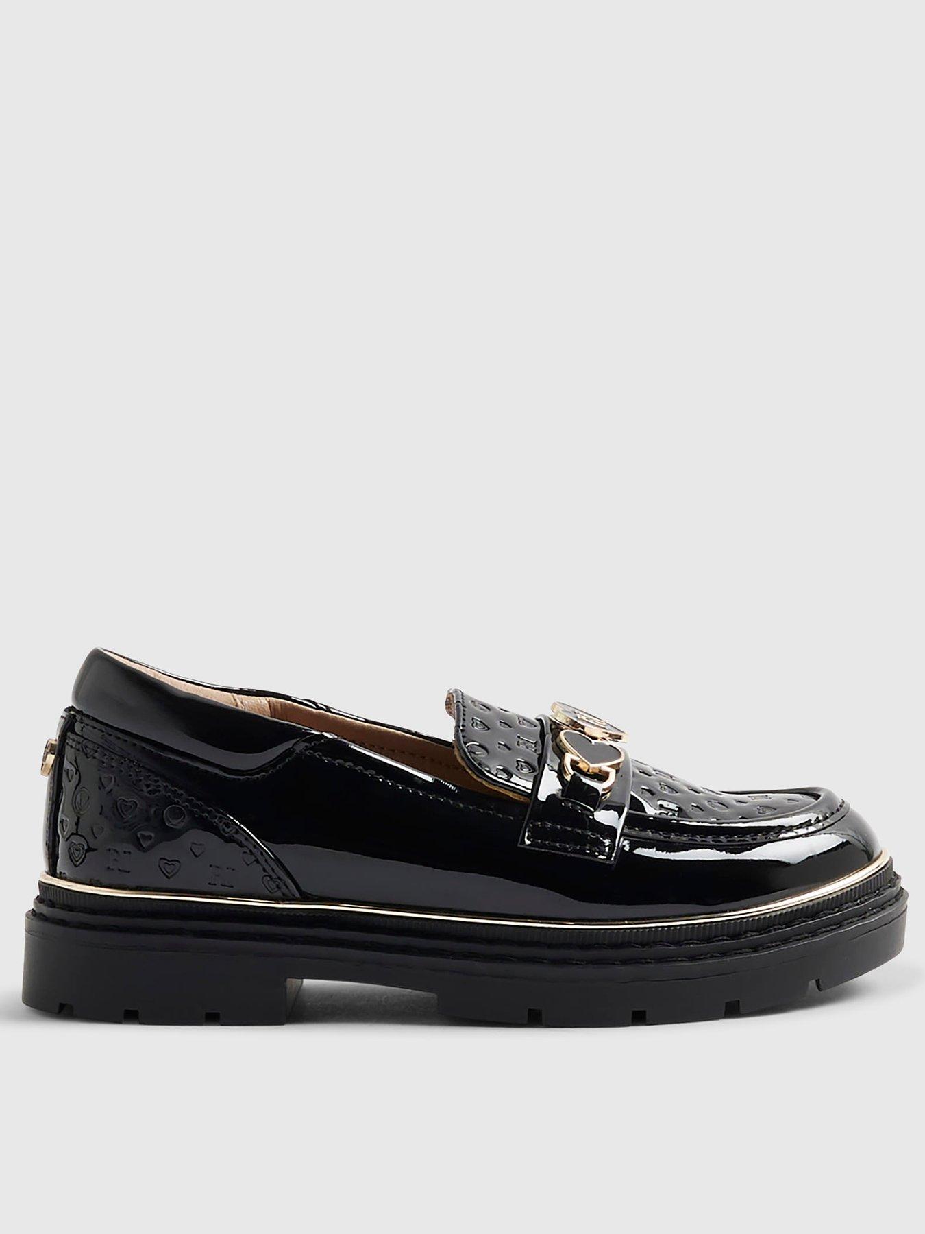 Image 1 of 3 of River Island Girls Heart Snaffle Loafer Shoes - Black