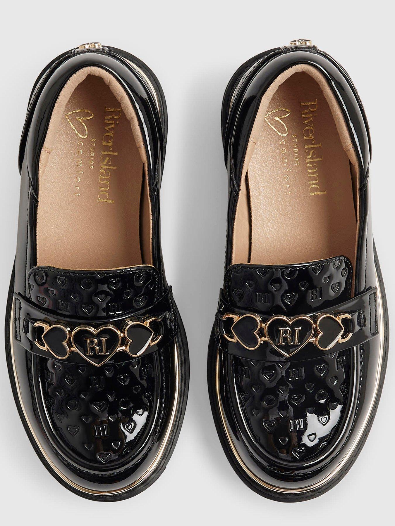 Image 3 of 3 of River Island Girls Heart Snaffle Loafer Shoes - Black