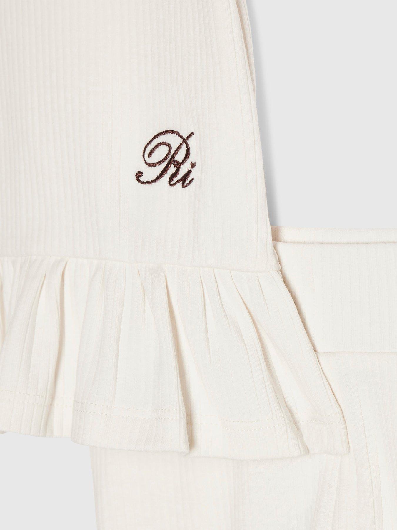 Image 3 of 4 of River Island Mini Mini Girls Cream Frilled Ribbed Top Set - Cream