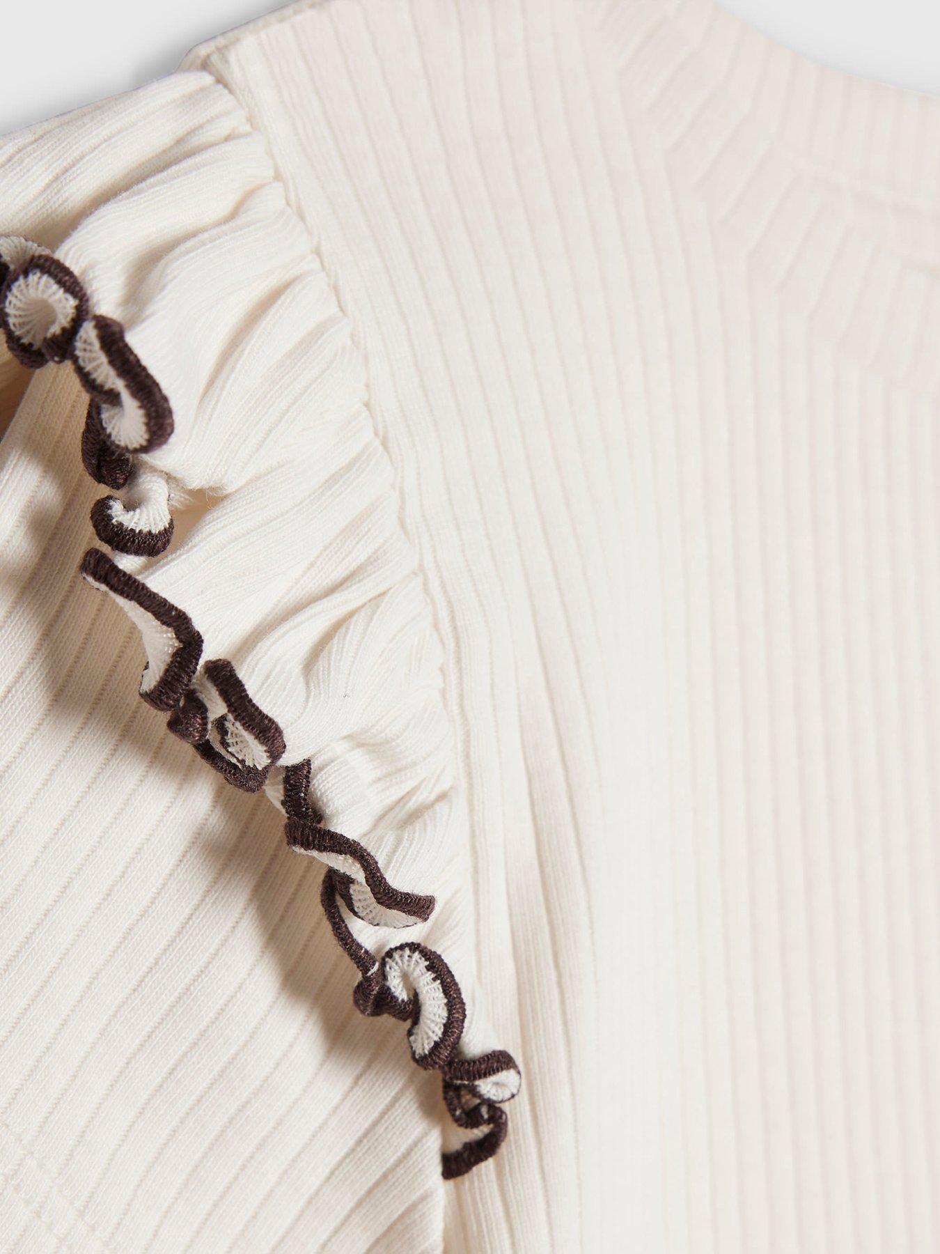 Image 4 of 4 of River Island Mini Mini Girls Cream Frilled Ribbed Top Set - Cream