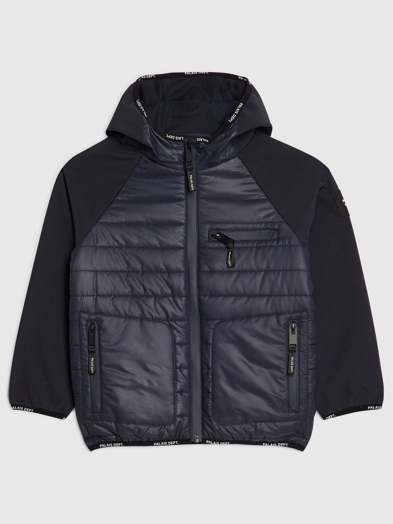 Image 1 of 4 of River Island Older Boys Hybrid Hood Lightweight Jacket - Navy